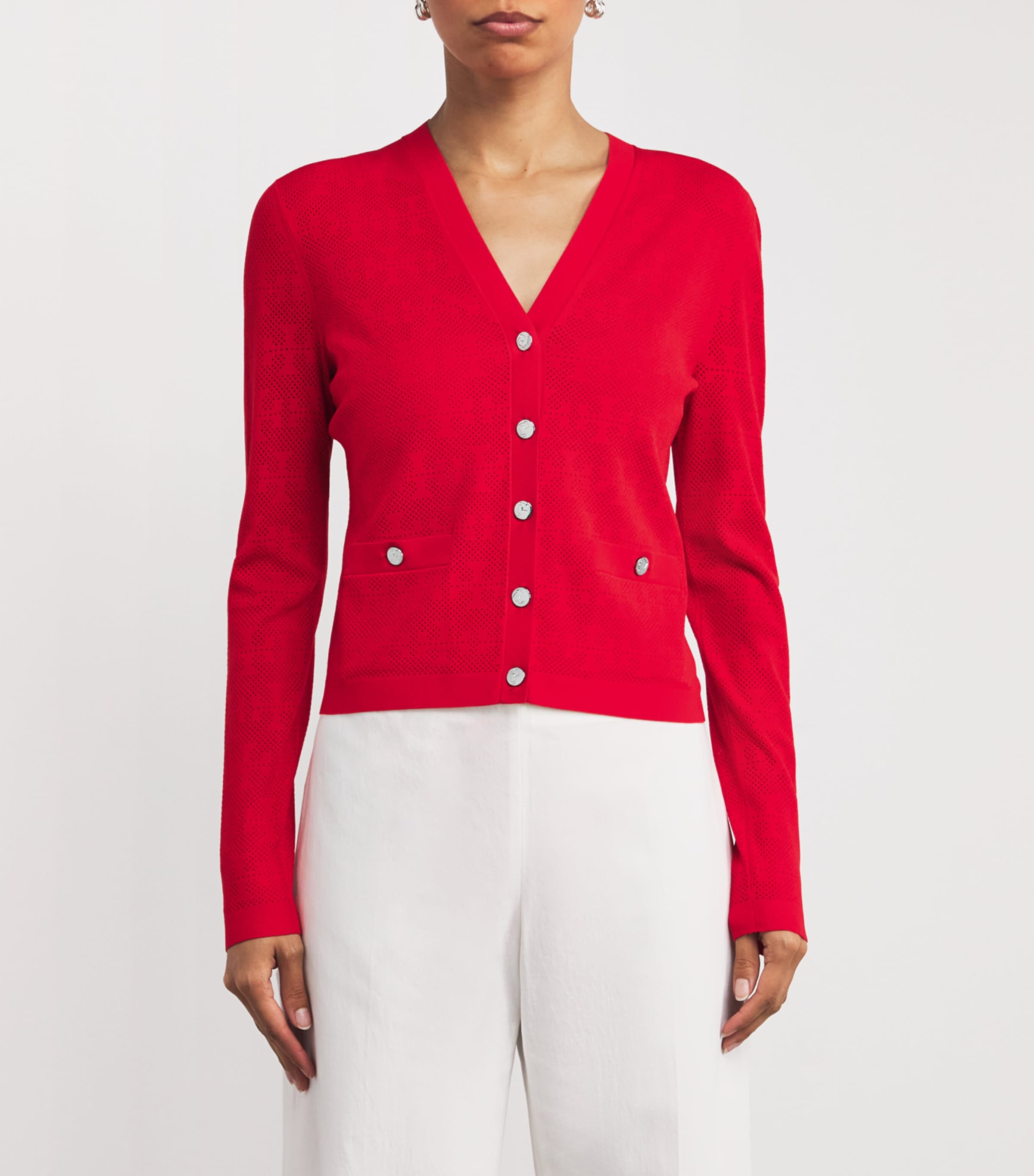 Monogram Pointelle Cardigan 603 BLAZING RED Image 3