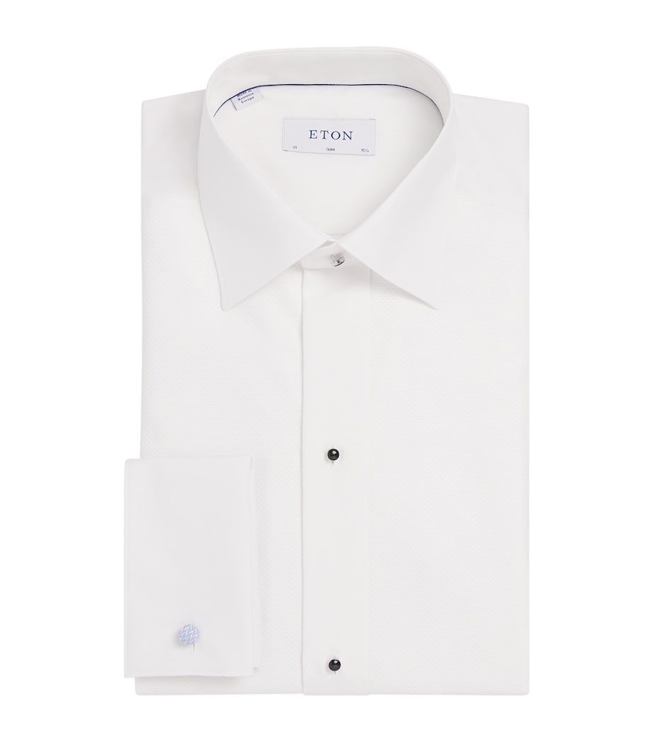 Cotton Pique-Front Slim Shirt 00 WHITE Image 1