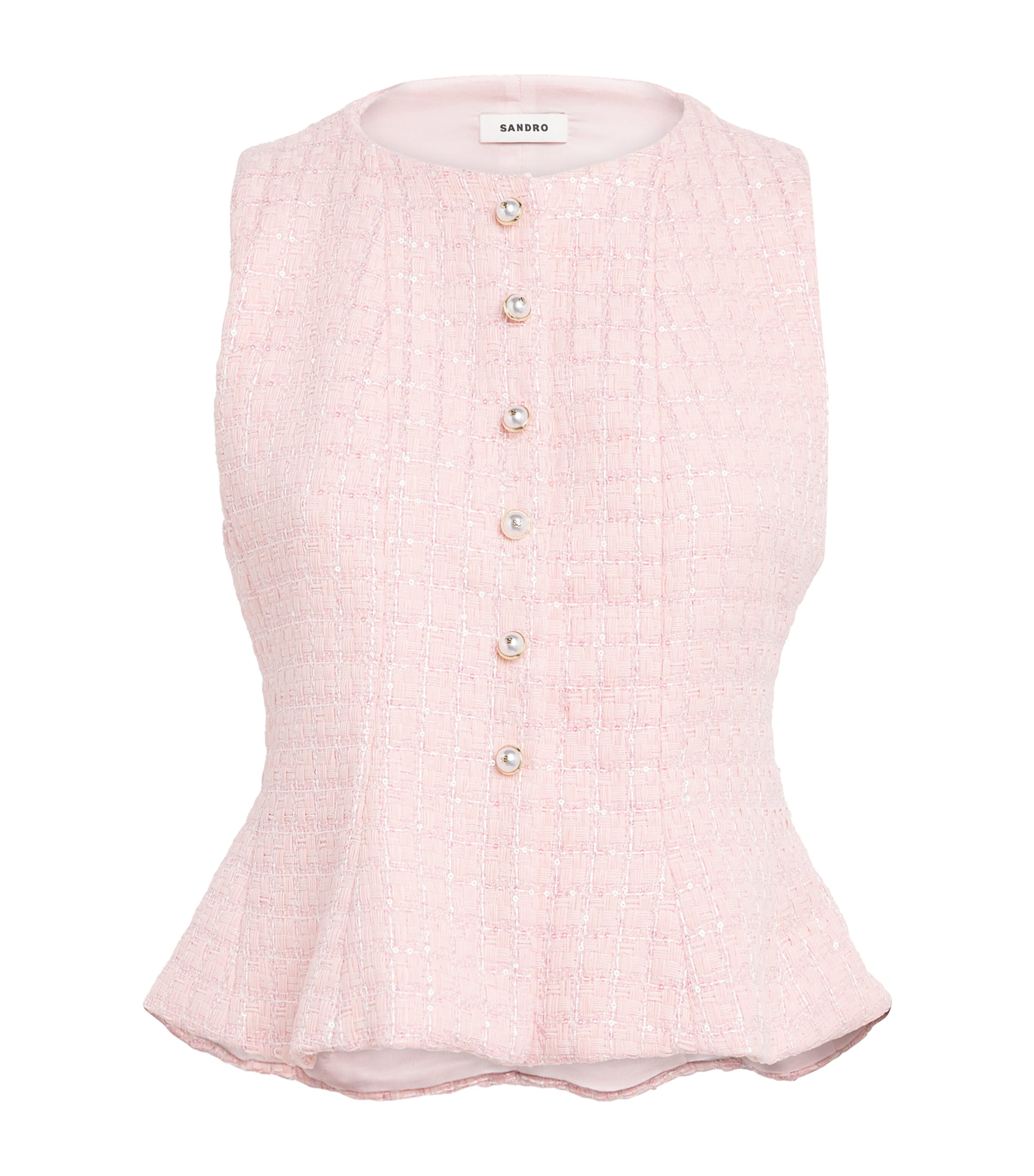 Sandro Paris Womens Sequinned Tweed Waistcoat Pink Image 1