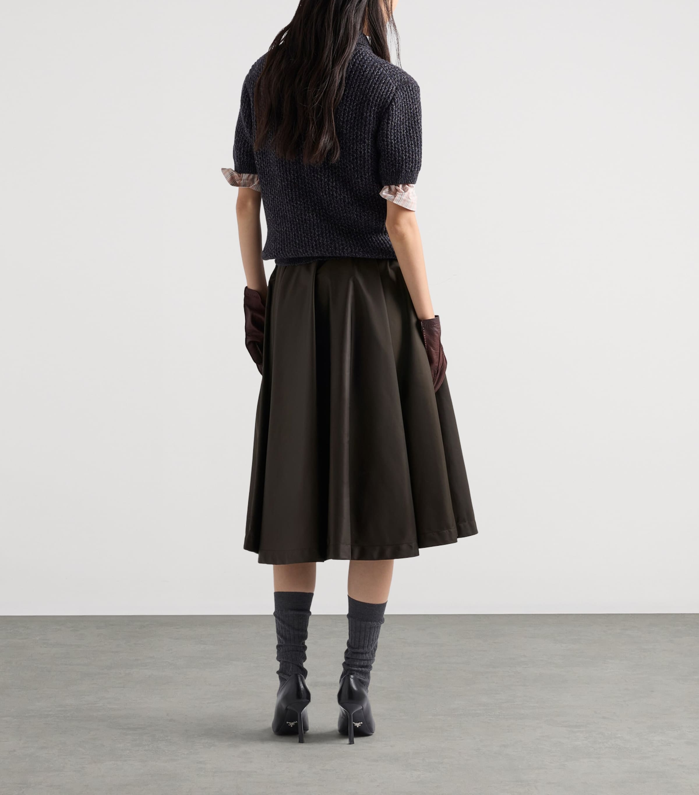 Prada Womens Re-Nylon Midi Skirt Brown Image 5