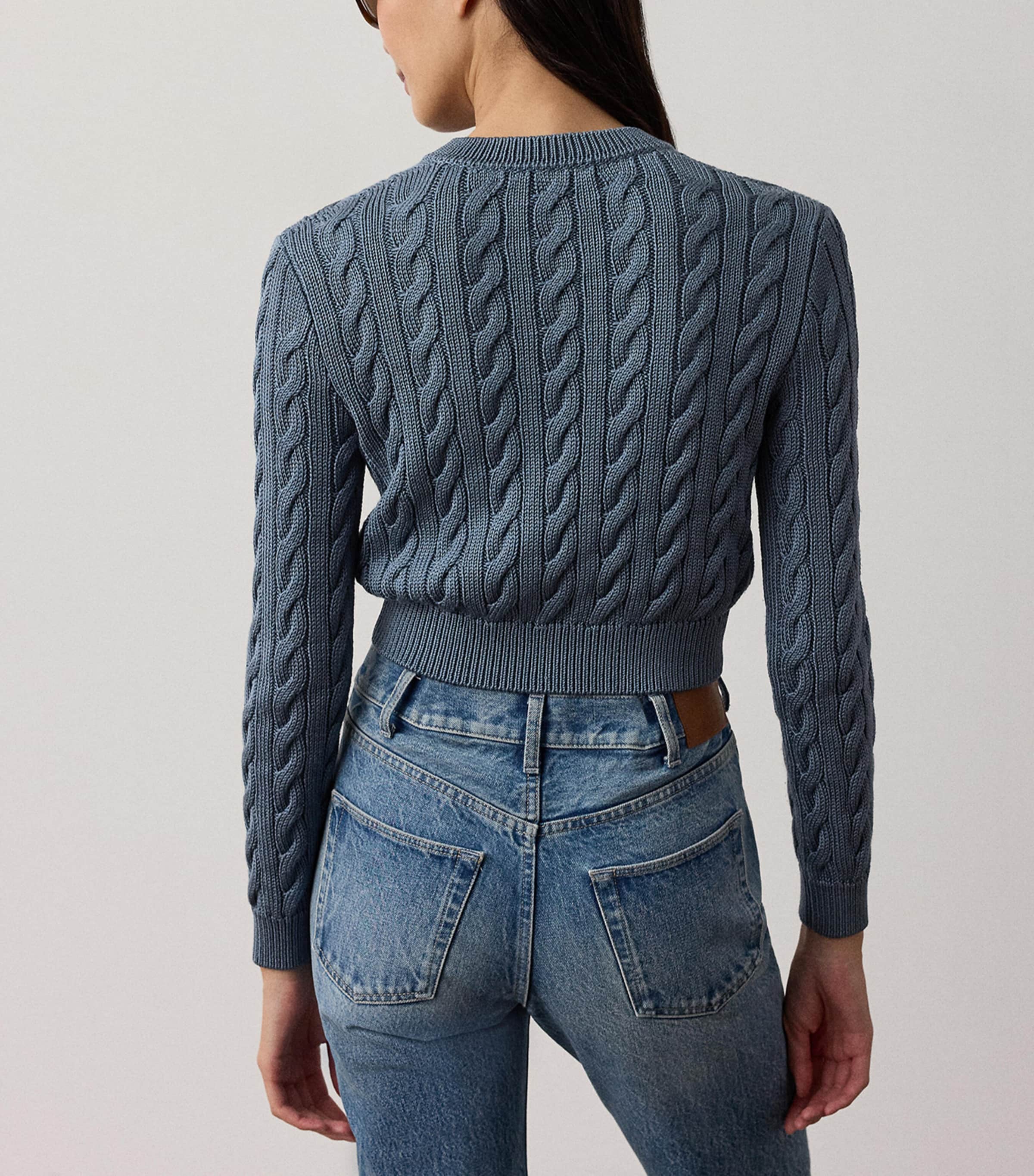 Ralph Lauren Collection Womens Silk Cable-Knit Cropped Cardigan Chambray Blue Image 5