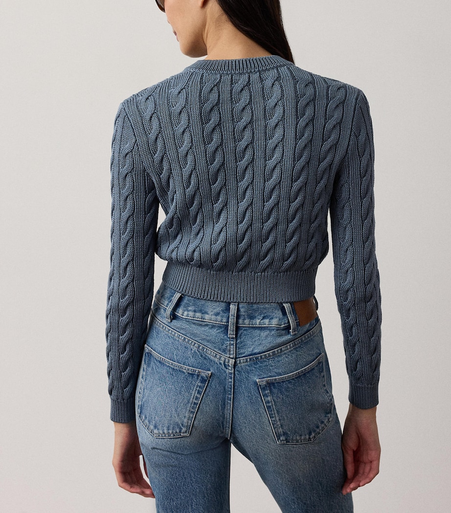 Ralph Lauren Collection Womens Silk Cable-Knit Cropped Cardigan Chambray Blue Image 5
