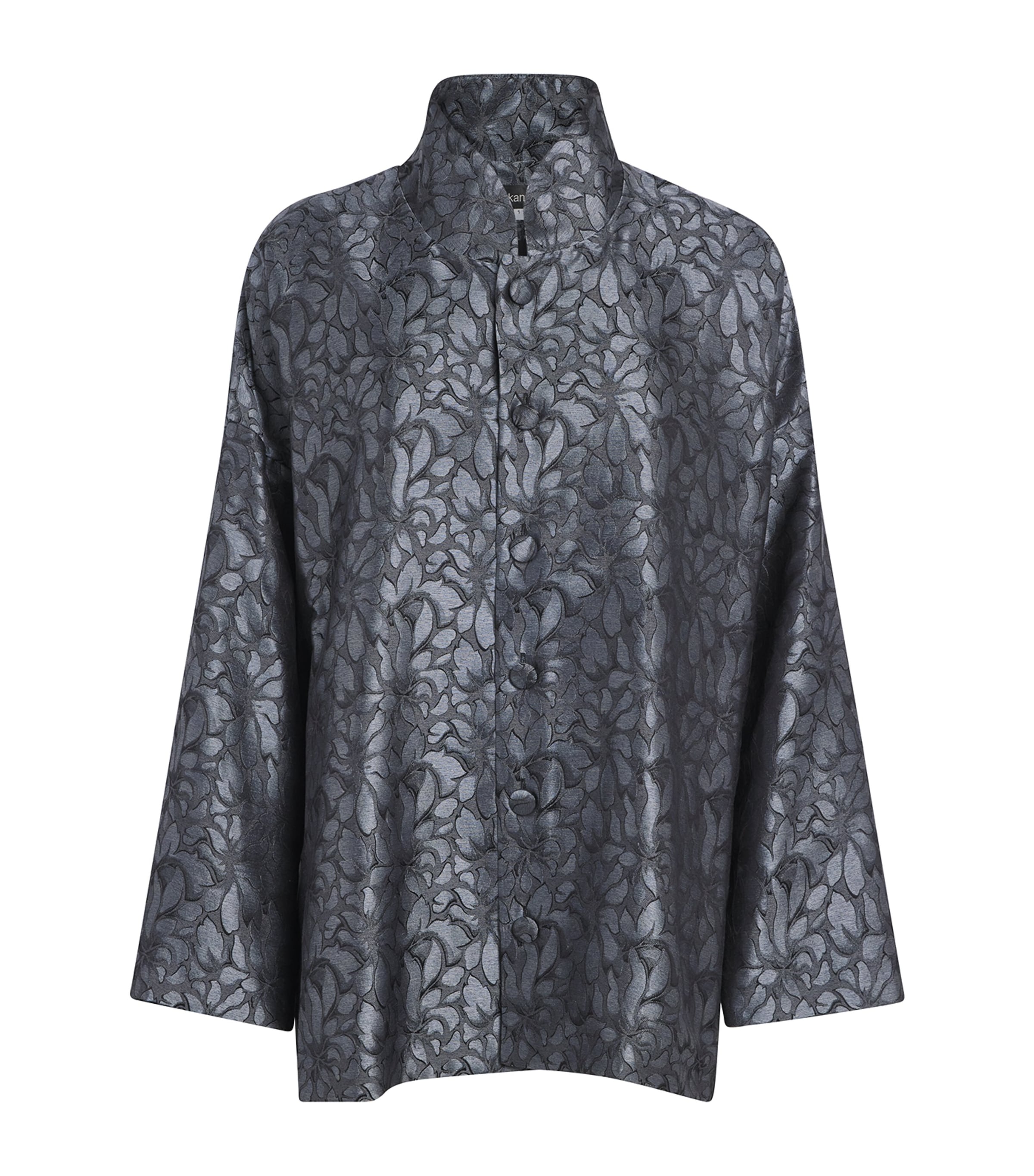 Eskandar Silk Jacquard A-line Jacket In Grey