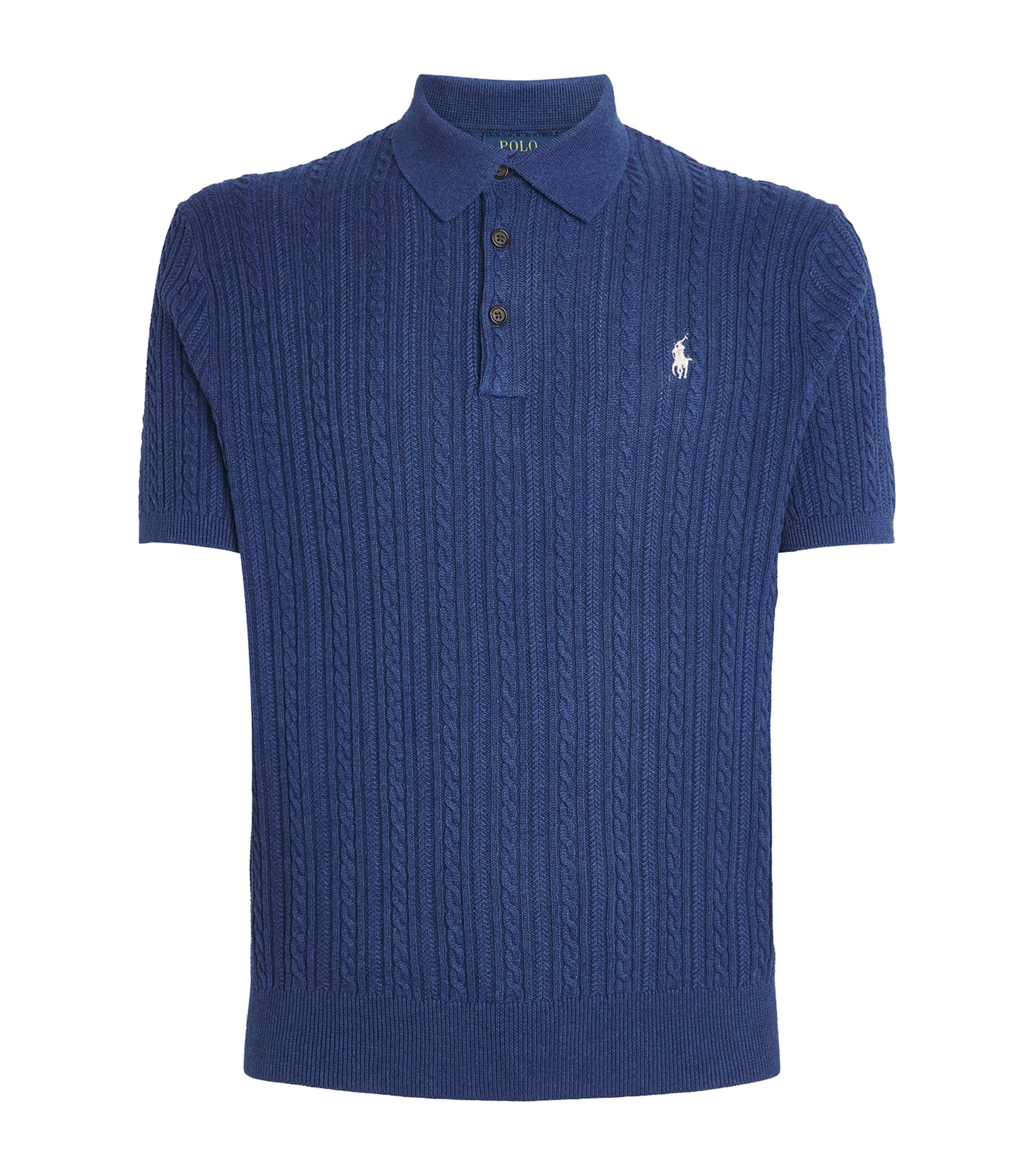 Polo Ralph Lauren Navy Cotton Cable-Knit Polo Shirt | Harrods US