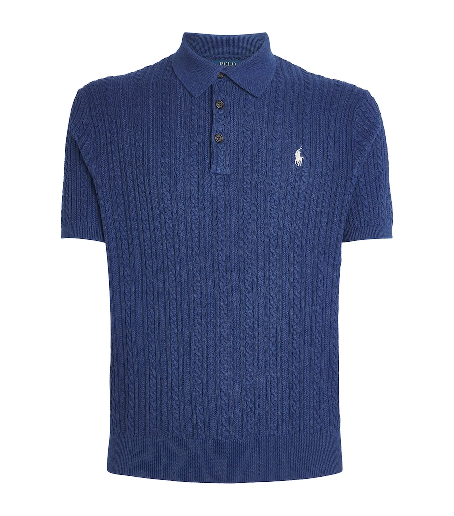 Polo Ralph Lauren Mens Cotton Cable-Knit Polo Shirt Rustic Navy Hthr Image 1