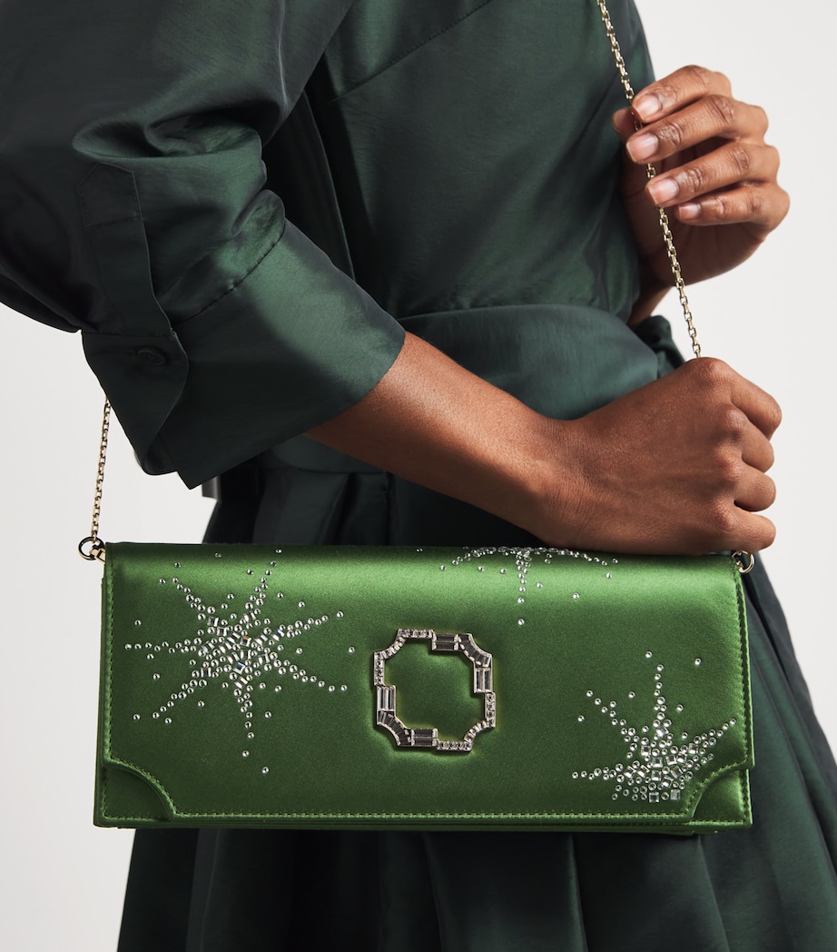 Satin Embellished Vivien Clutch Bag HARRODS GREEN Image 2