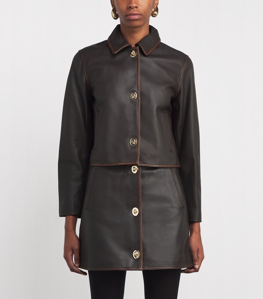 Leather Turn-Lock Jacket DARK BROWN Image 3