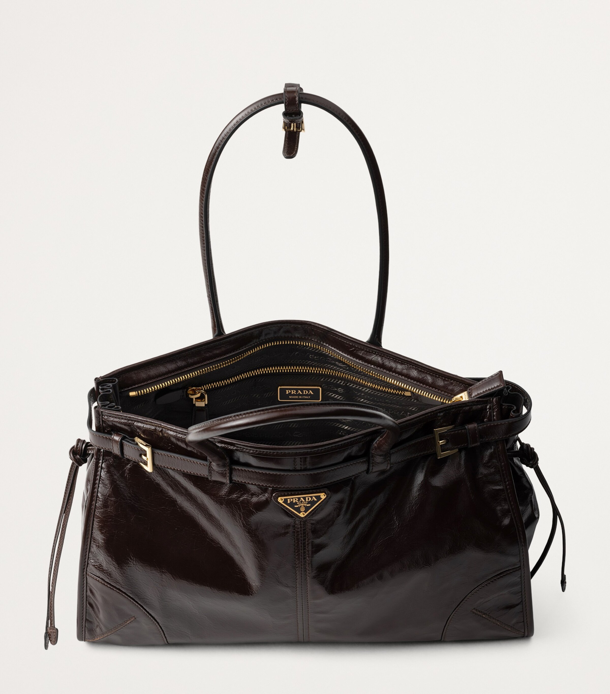 Prada Large Leather Buckled Tote Bag Image 4
