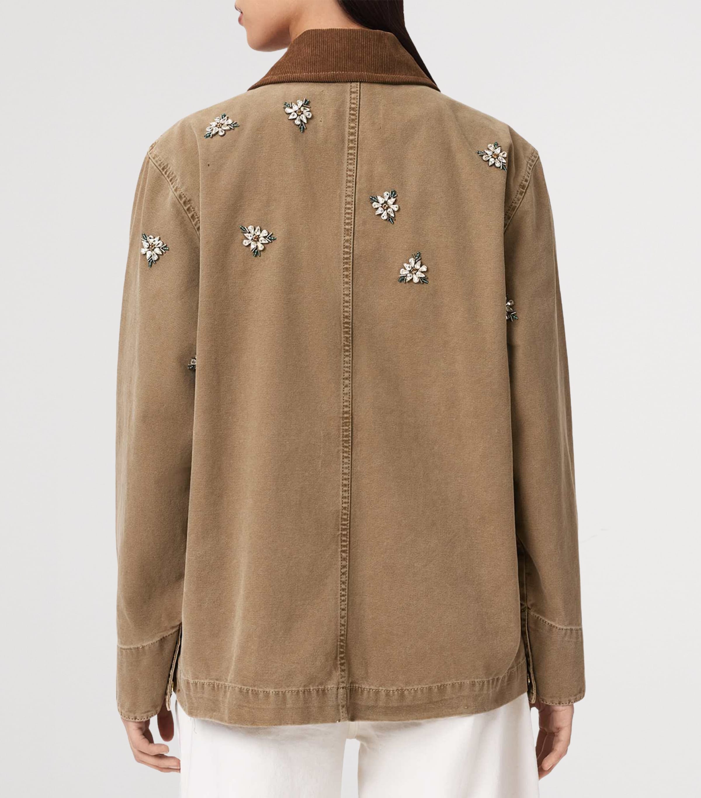 AllSaints Womens Denim Embroidered Bex Jacket Vintage Sand Brown Image 4