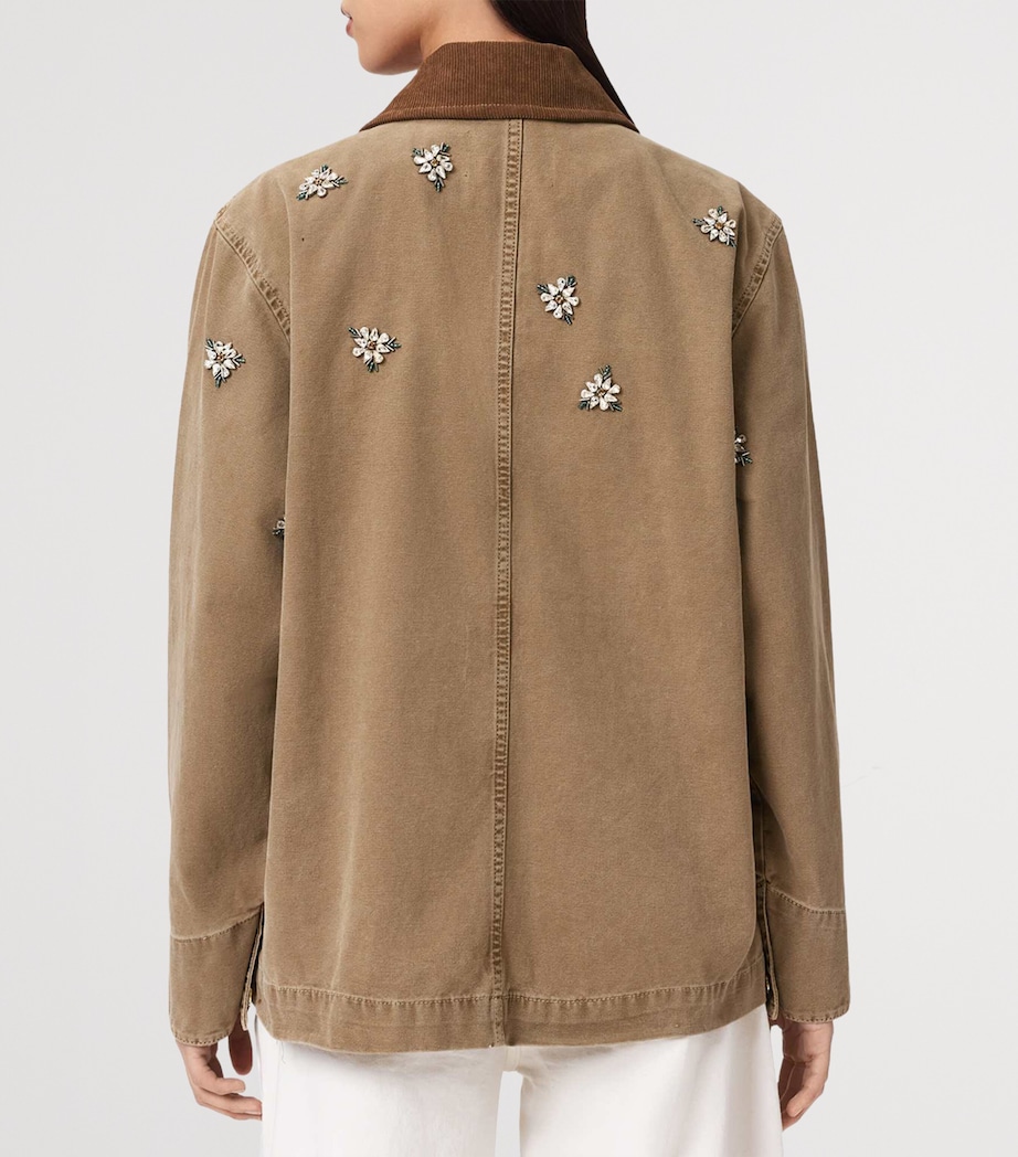 AllSaints Womens Denim Embroidered Bex Jacket Vintage Sand Brown Image 4