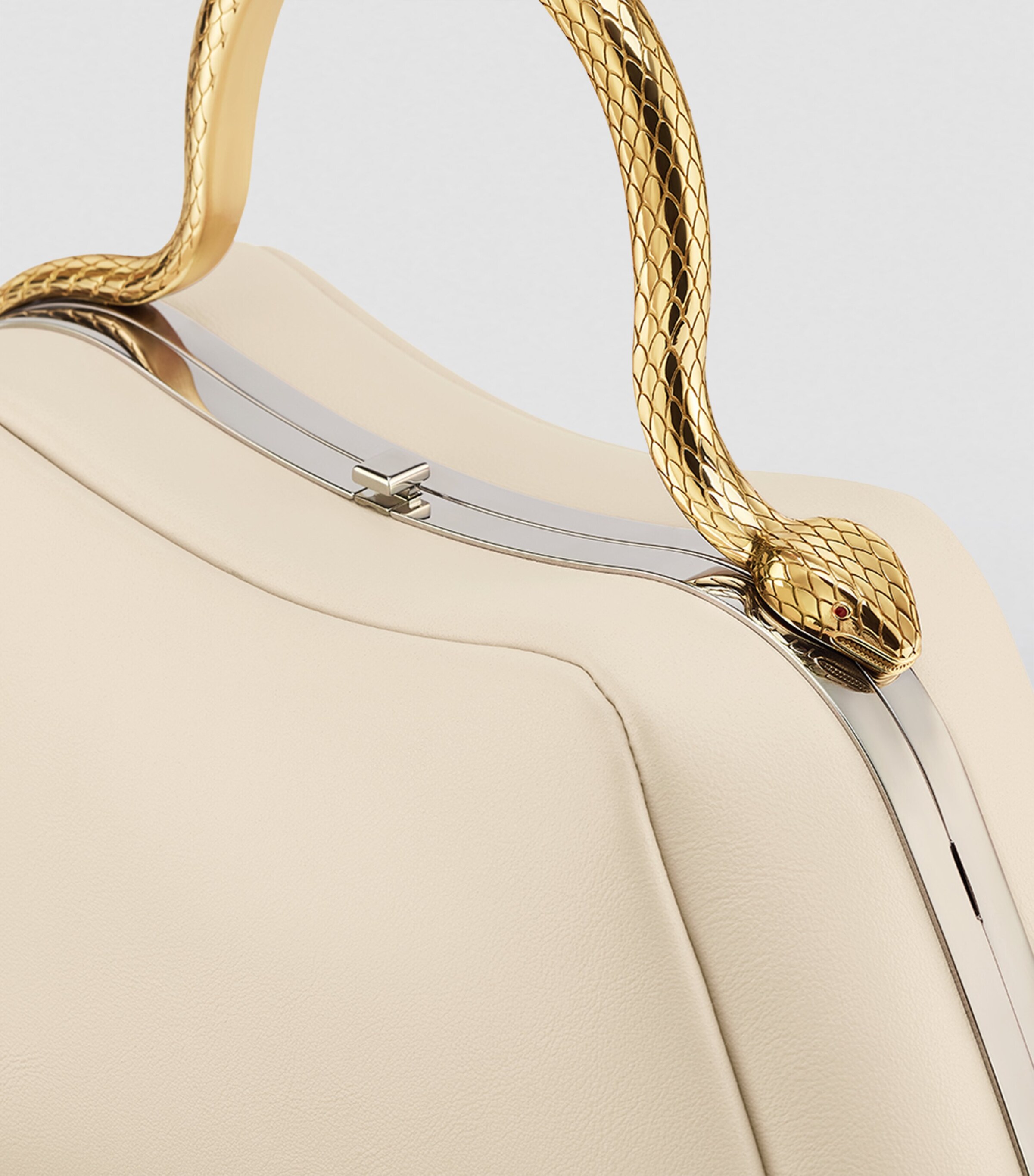 Small Leather Serpentine Top Handle Bag WHITE Image 4