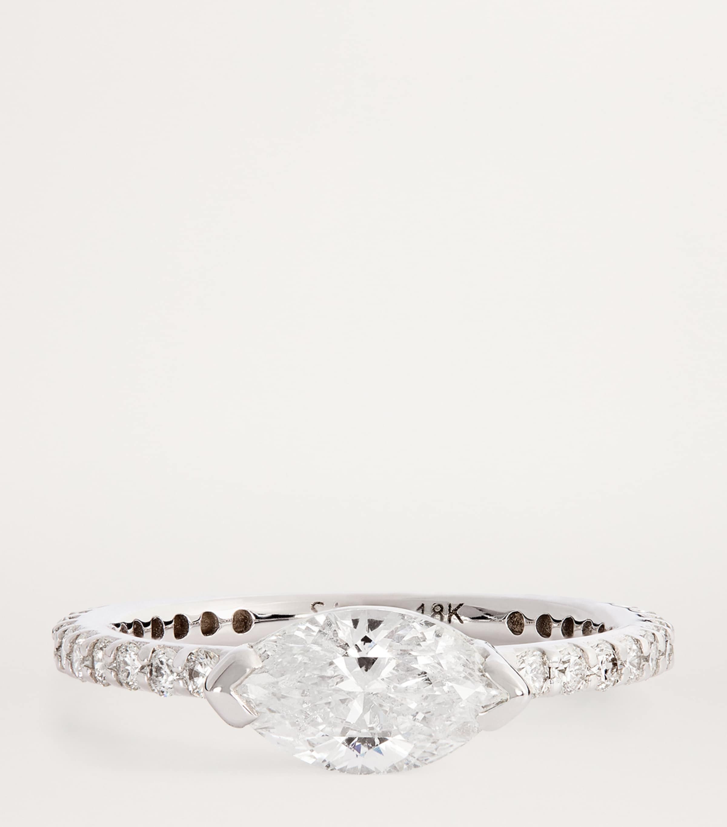 White Gold and Diamond Solitaire Marquise Pinky Ring WHITE GOLD Image 4