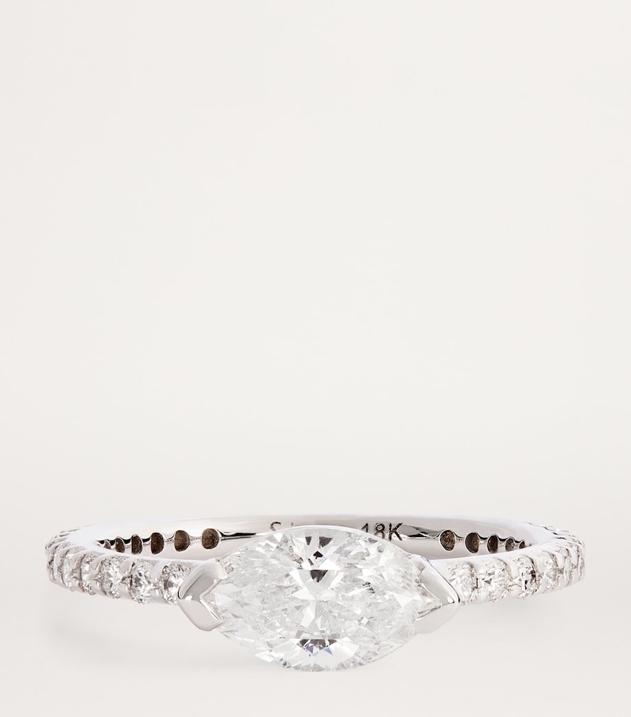 White Gold and Diamond Solitaire Marquise Pinky Ring WHITE GOLD Image 4