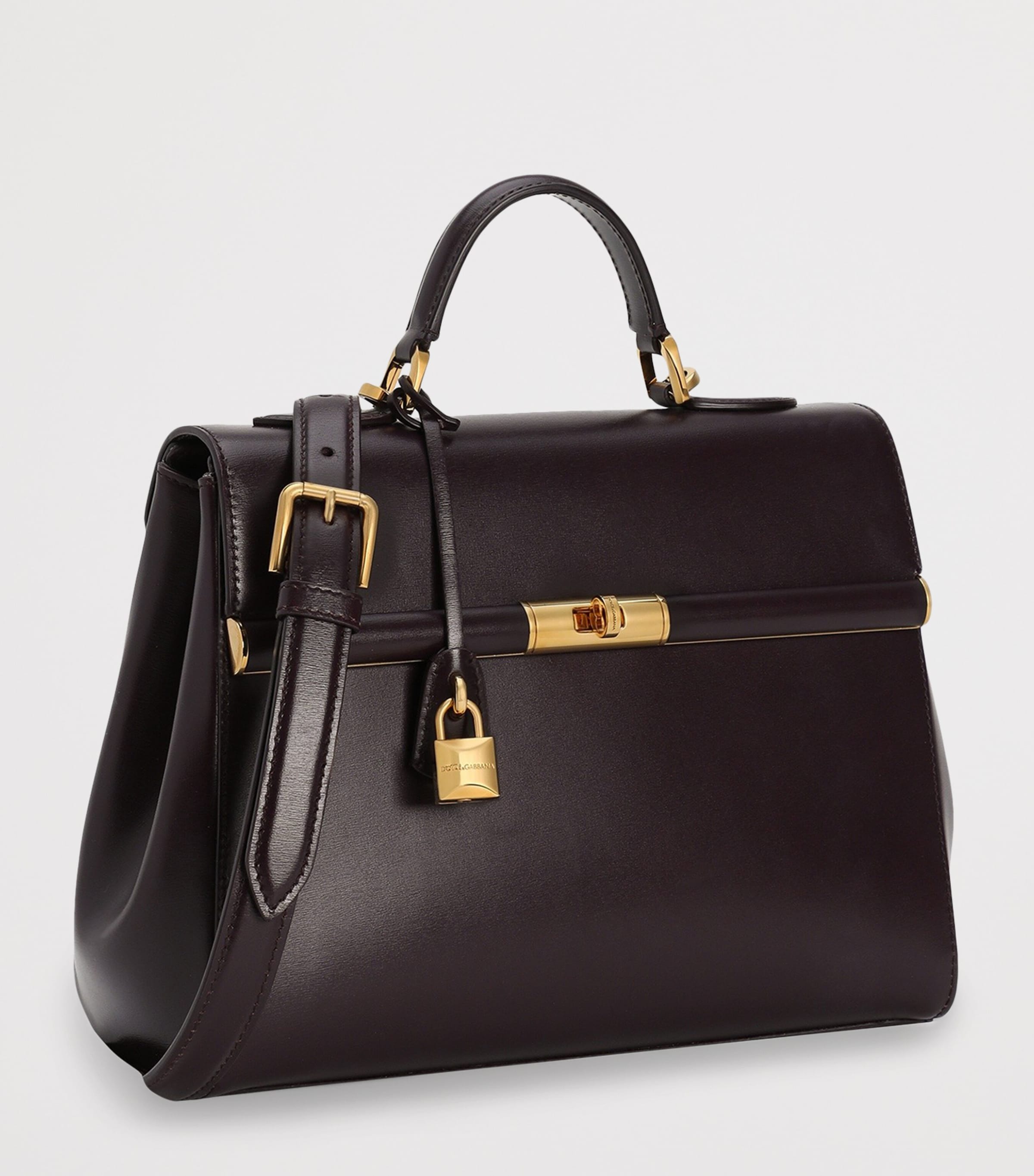 Dolce&Gabbana Palmellato Calfskin Marlene Top-Handle Bag Wine Image 3