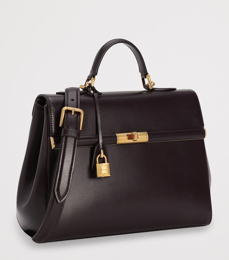 Dolce&Gabbana Palmellato Calfskin Marlene Top-Handle Bag Wine Image 3