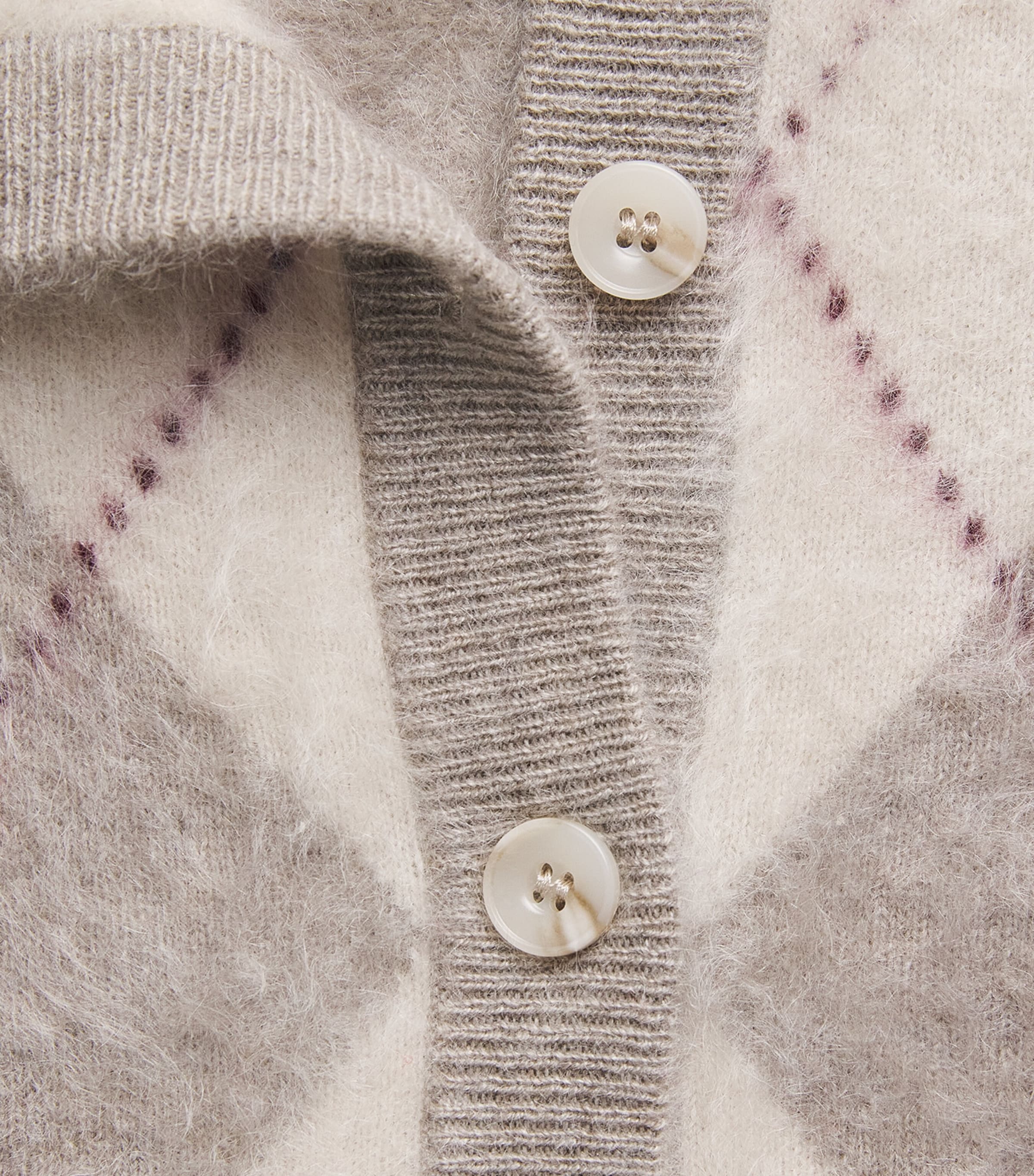 Soft Goat Womens Cashmere Argyle Cardigan Greige Image 6