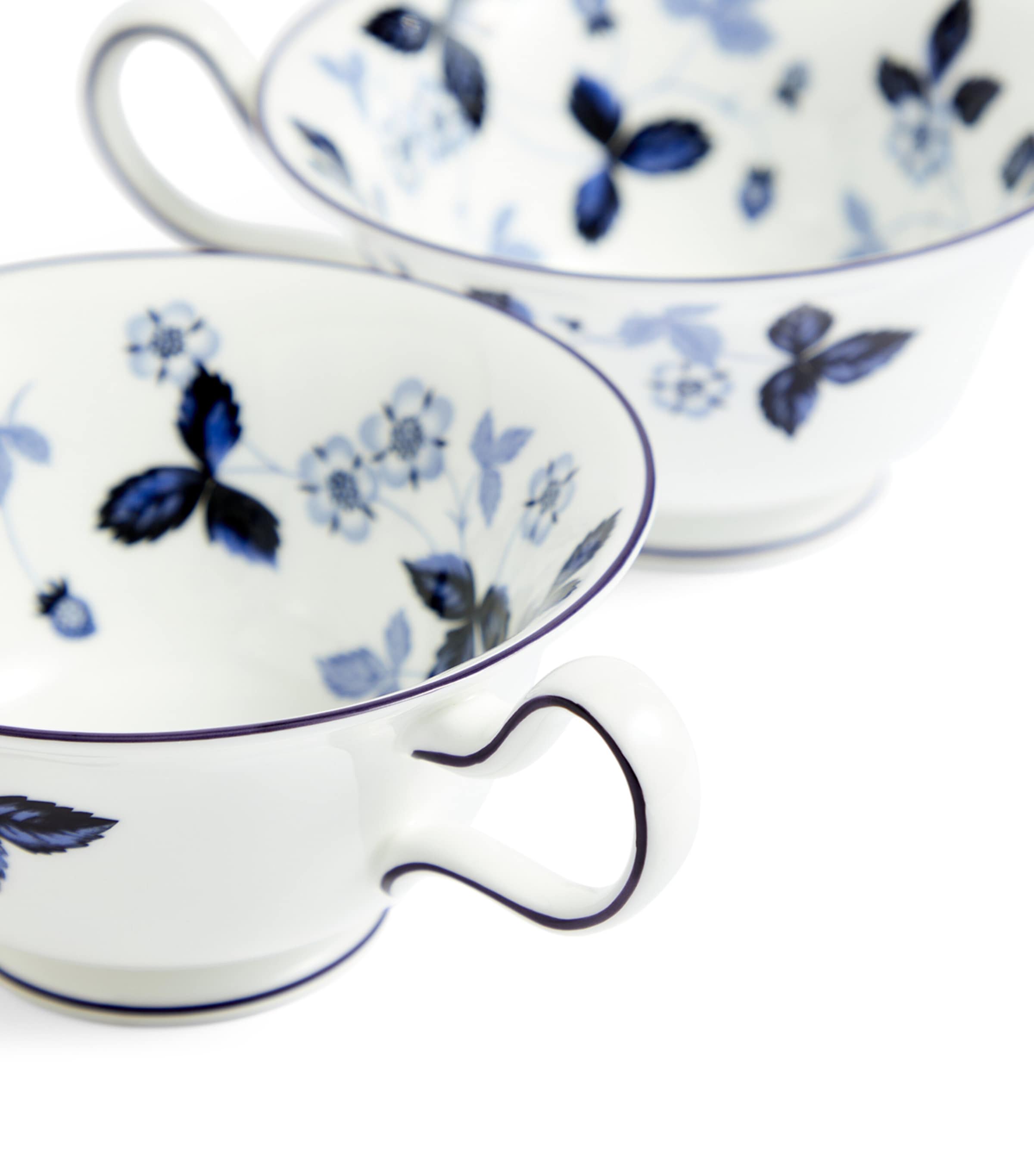 Set of 2 Wild Strawberry Inky Blue Teacups and Saucers MULTI Image 4