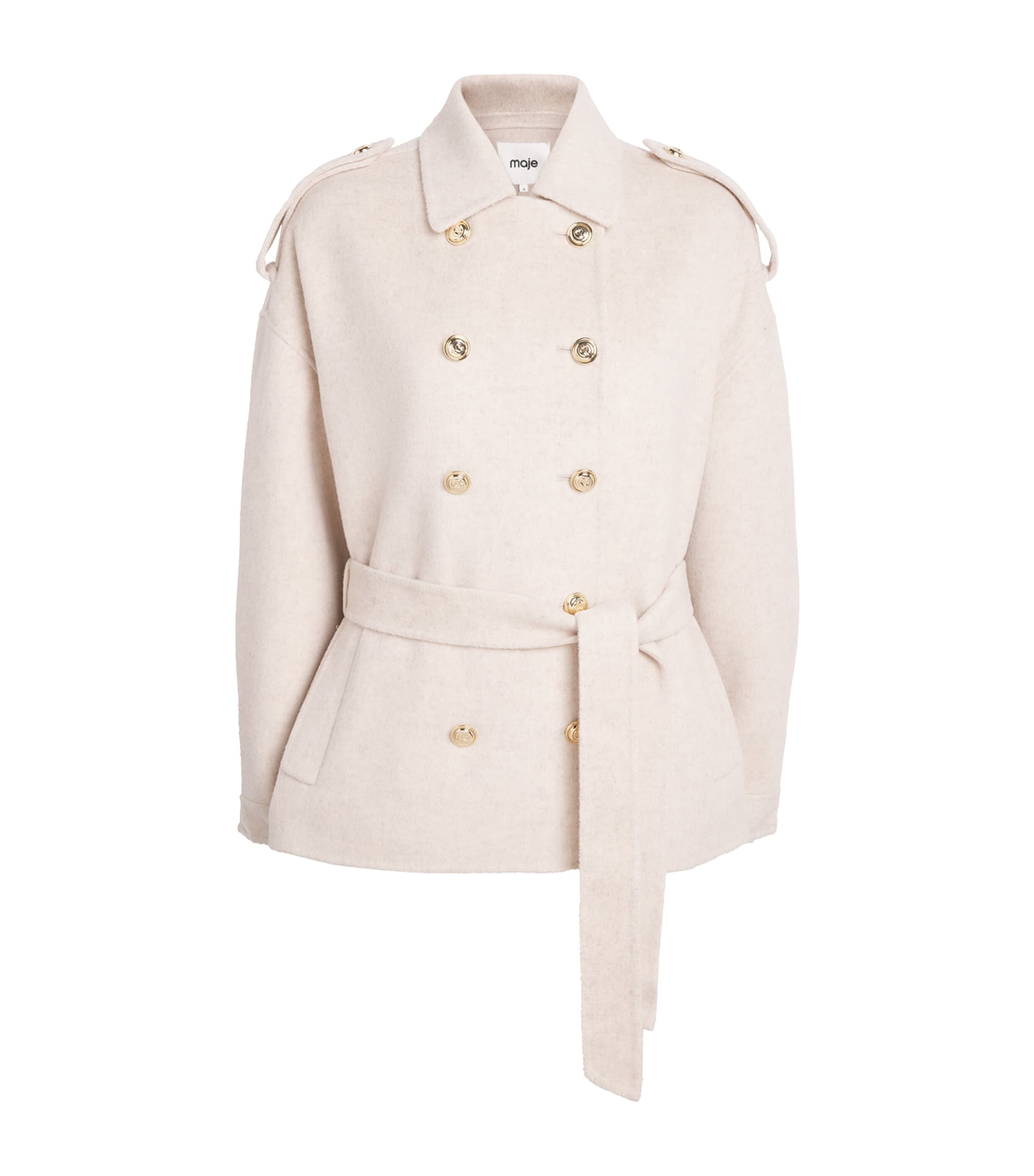 Maje Womens Wool-Blend Double-Face Belted Jacket Ecru Image 1