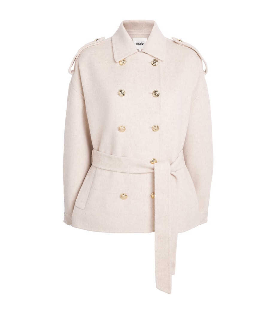 Maje Womens Wool-Blend Double-Face Belted Jacket Ecru Image 1