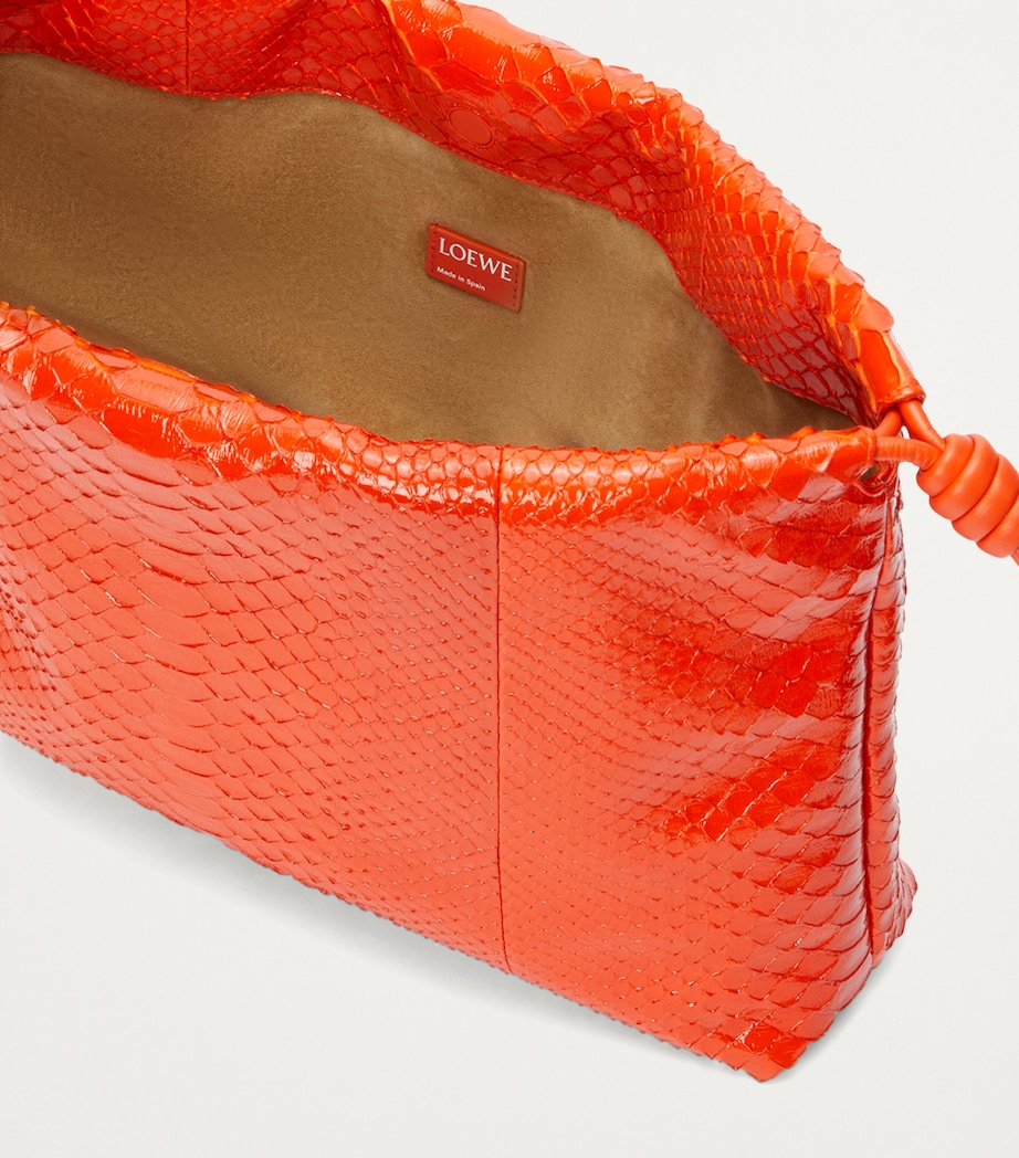 Large Python Skin Flamenco Shoulder Bag ORANGE Image 7