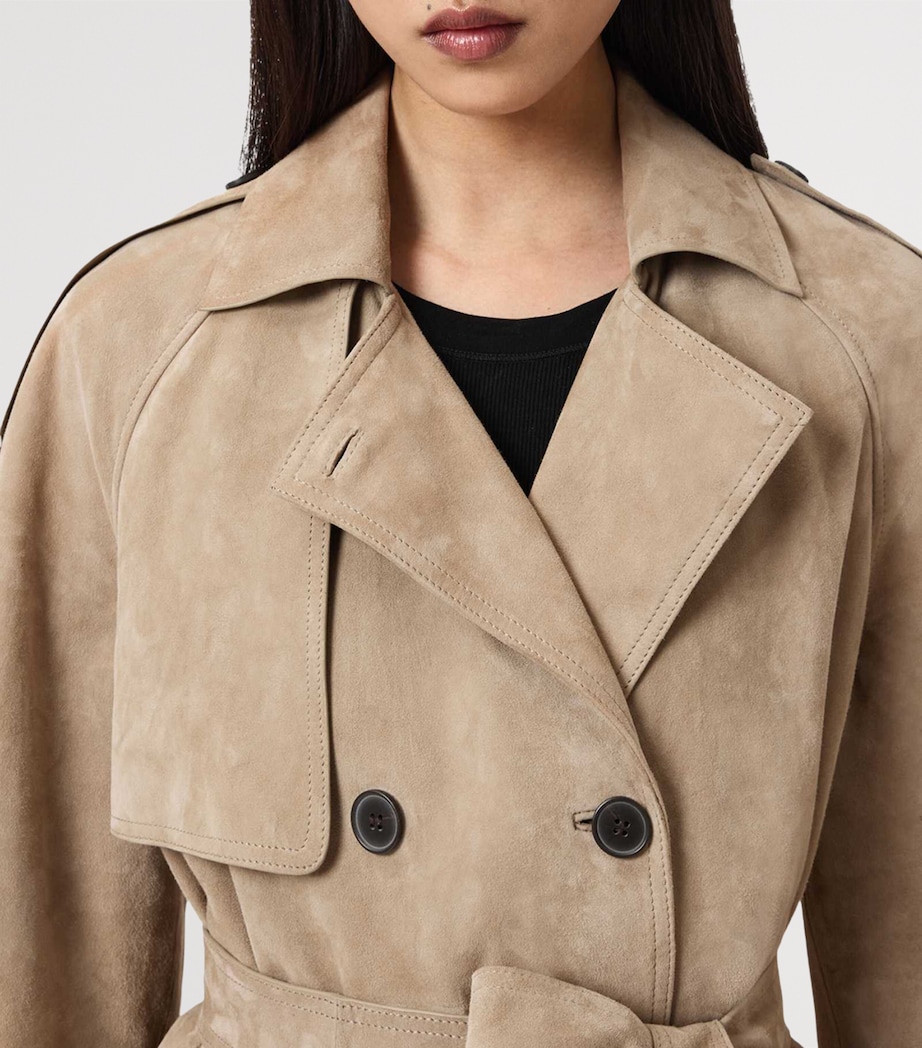 AllSaints Womens Suede Reed Trench Coat Taupe Brown Image 5