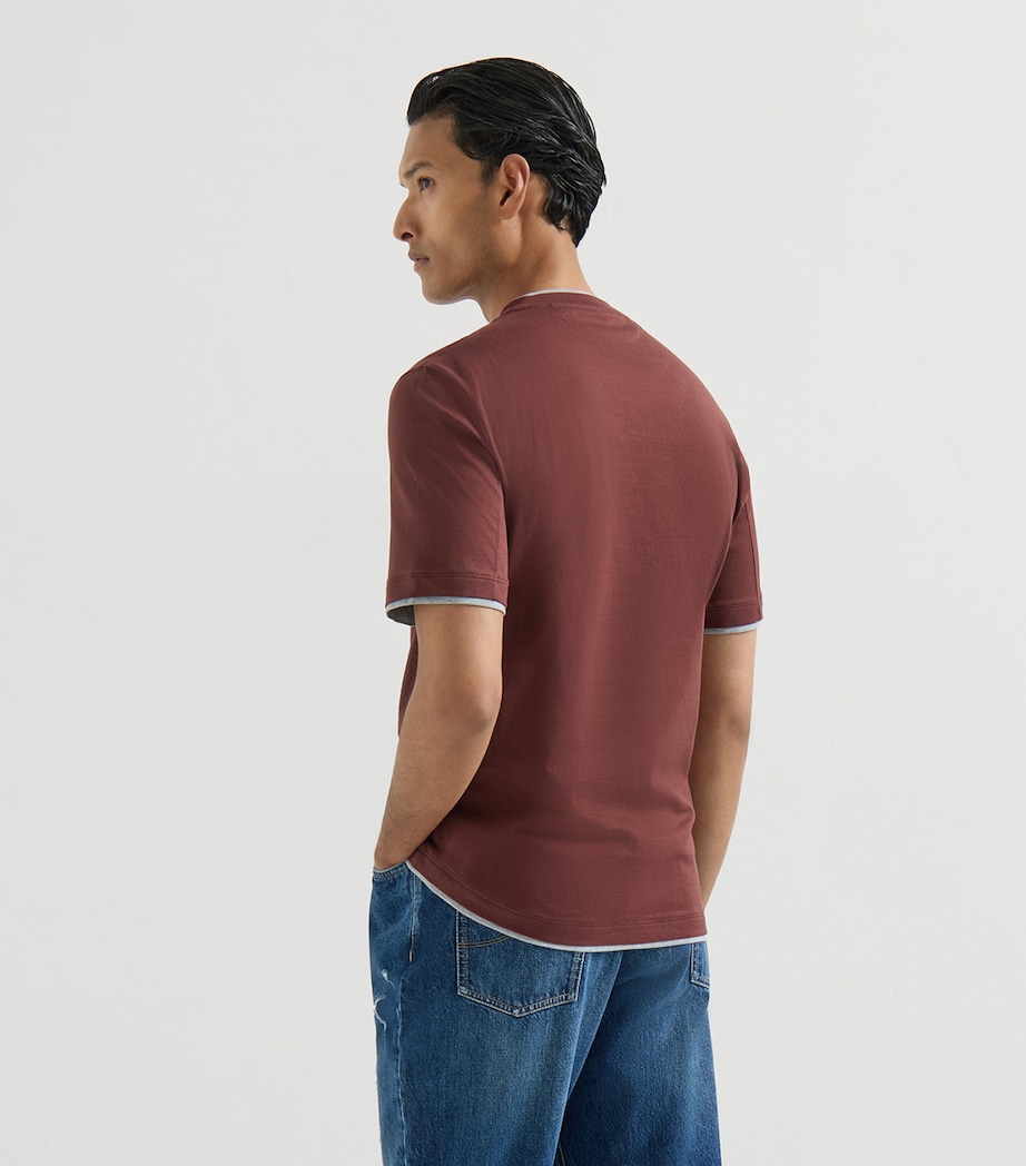 Brunello Cucinelli Mens Cotton Faux-Layer T-Shirt Dark Red Image 5
