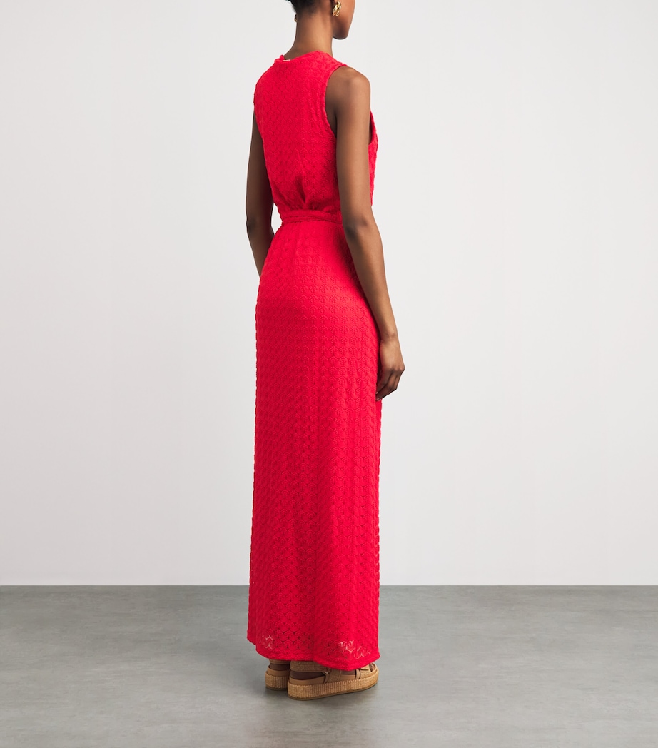 Melissa Odabash Womens Crochet Zima Tie-Waist Kaftan Red Image 4