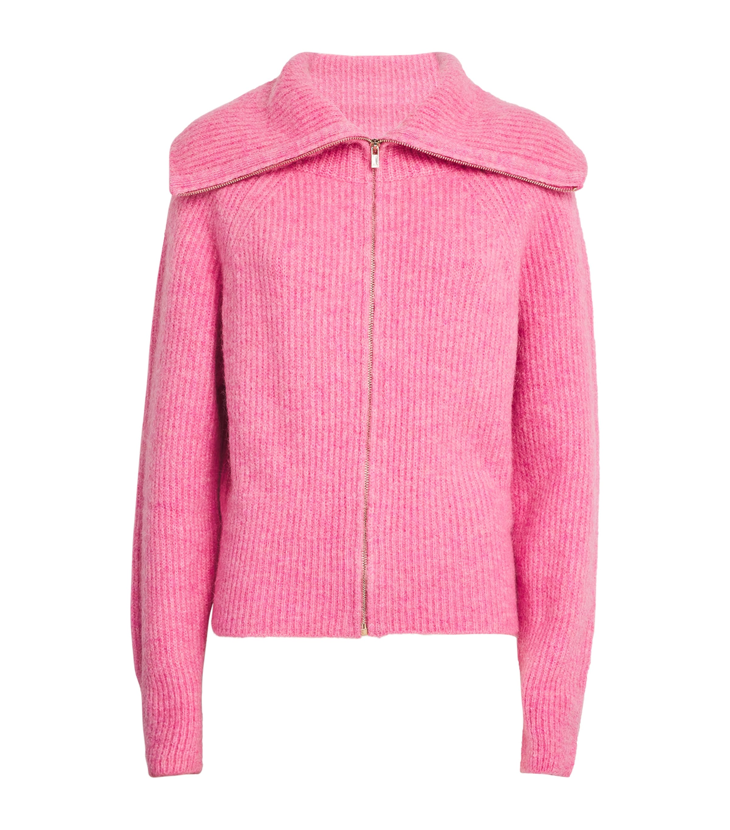 Shop Maje Zip-up Cardigan In Pink