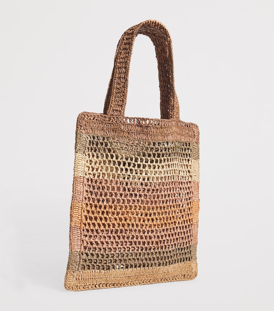 Raffia Stripe Summer Banana Tote Bag BEIGE Image 3