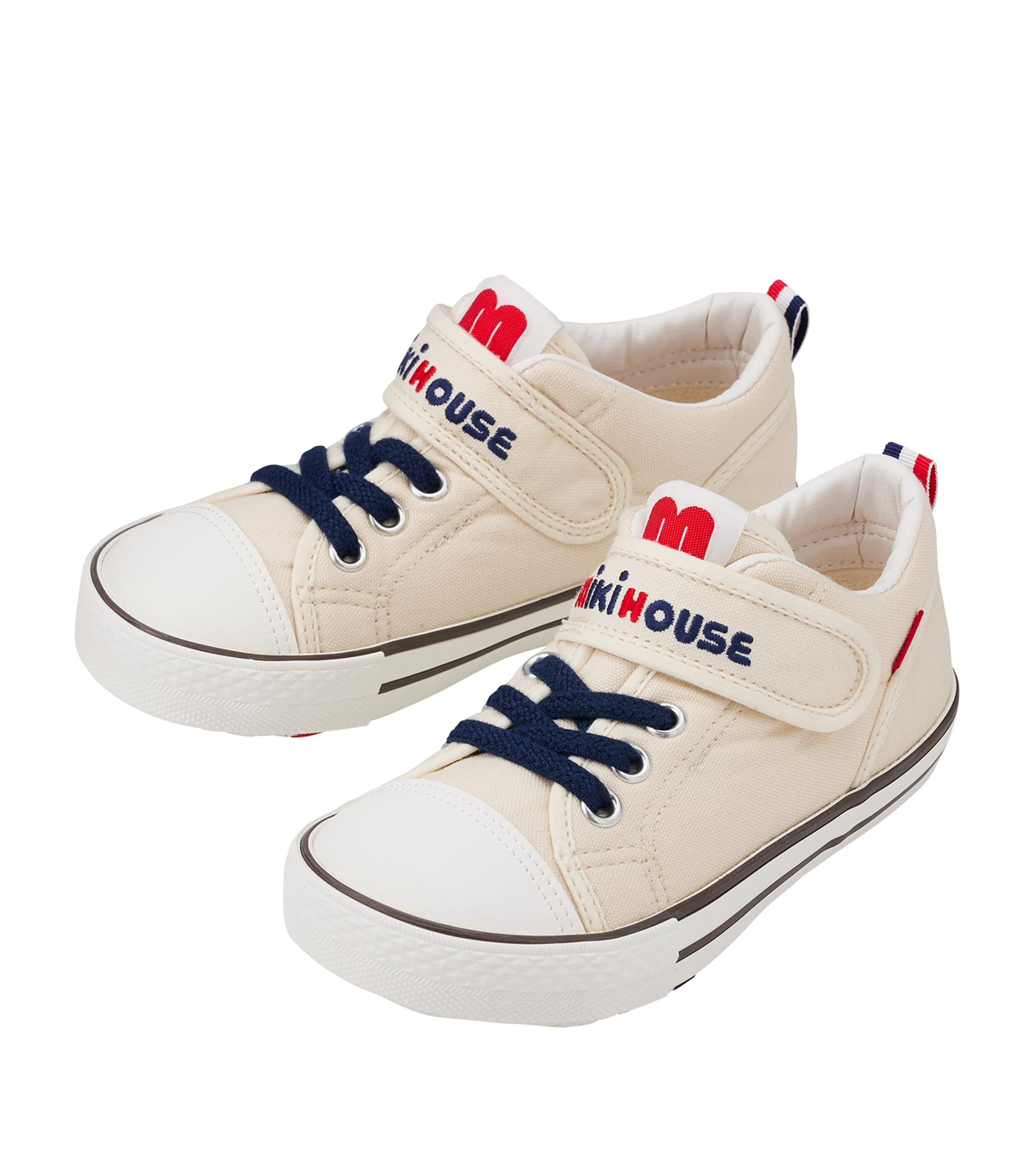 Miki House Kids' Velcro Low-top Sneakers In White