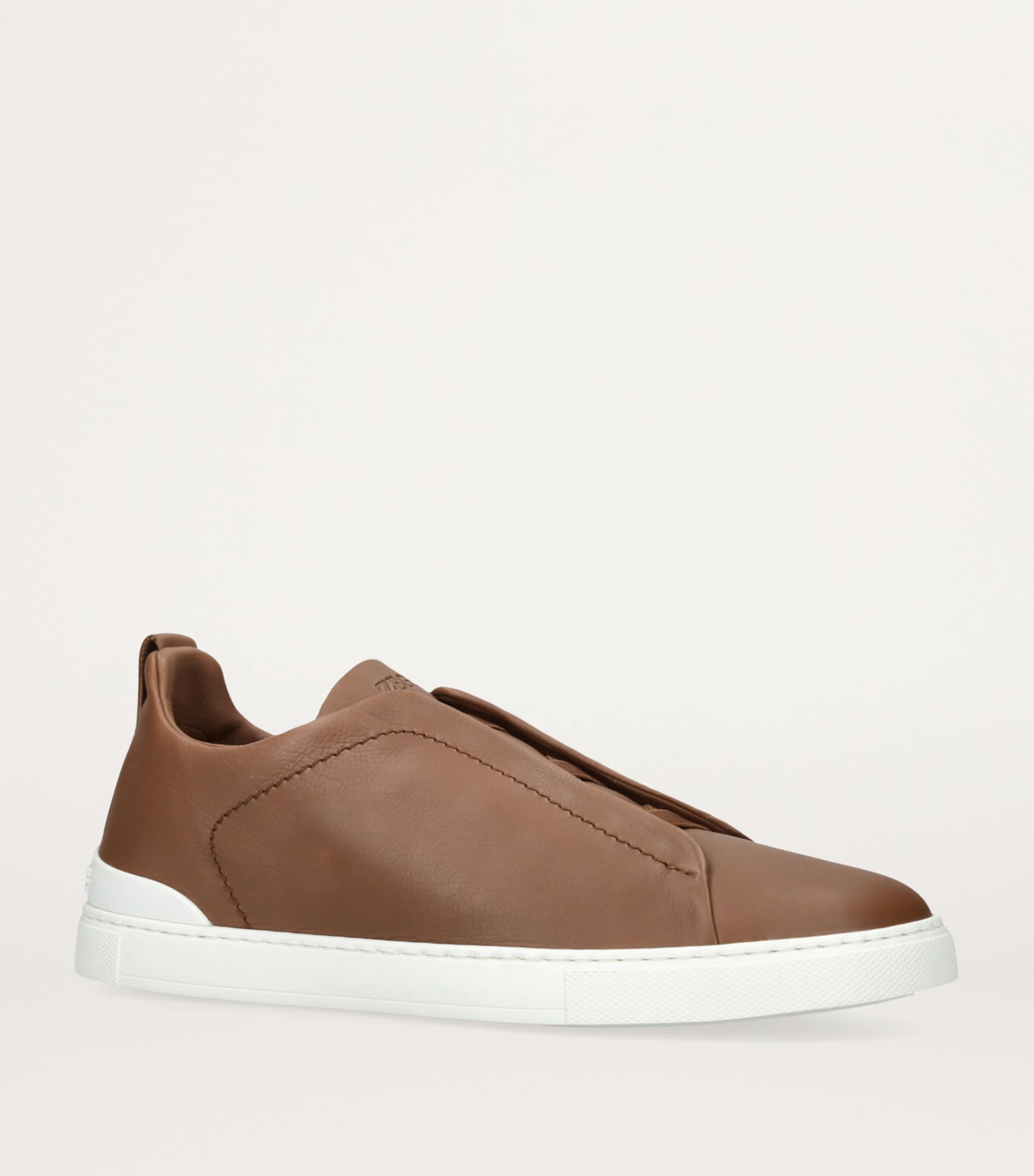 Zegna Leather Triple Stitch SECONDSKIN Sneakers Camel/comb Image 3