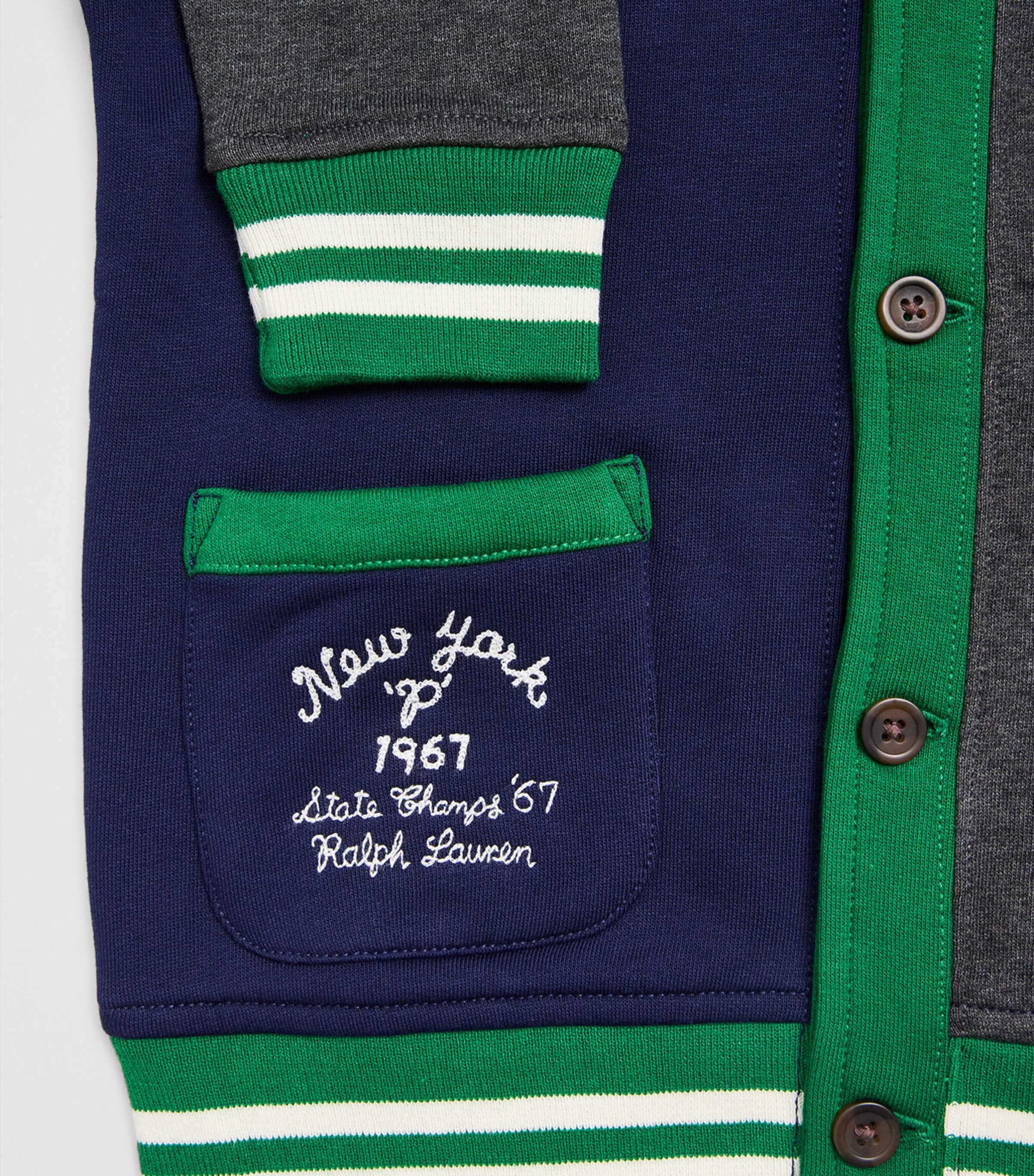 Ralph Lauren Kids Cotton-Blend Varsity Cardigan (2-7 Years) Grey Mu Image 3