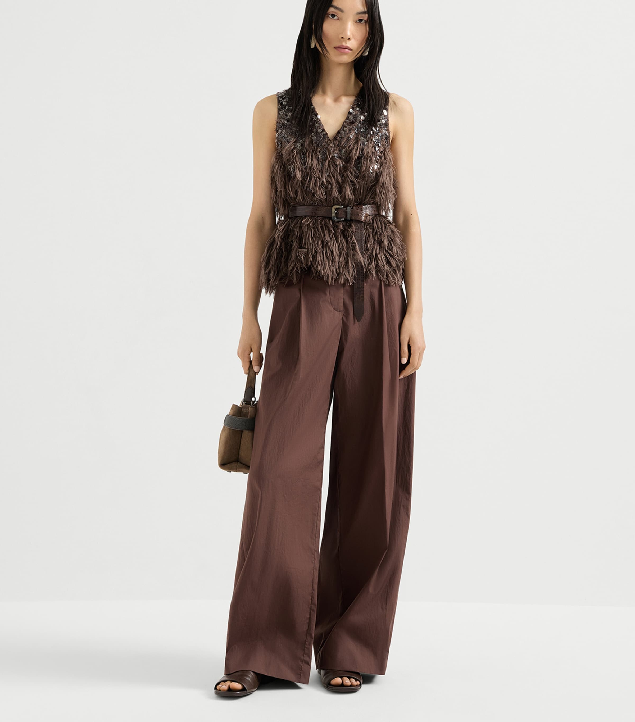 Brunello Cucinelli Womens Cotton Pleated Monili-Trim Trousers Image 2