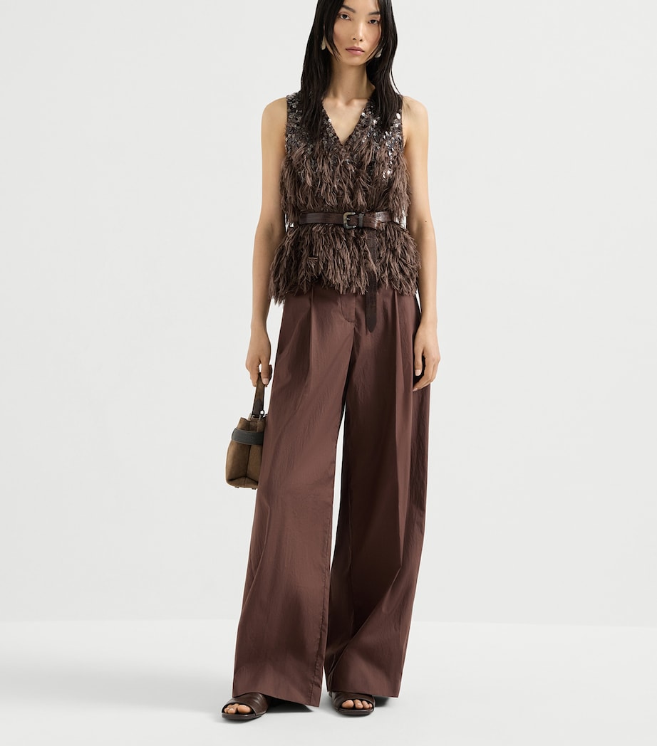 Brunello Cucinelli Womens Cotton Pleated Monili-Trim Trousers Image 2