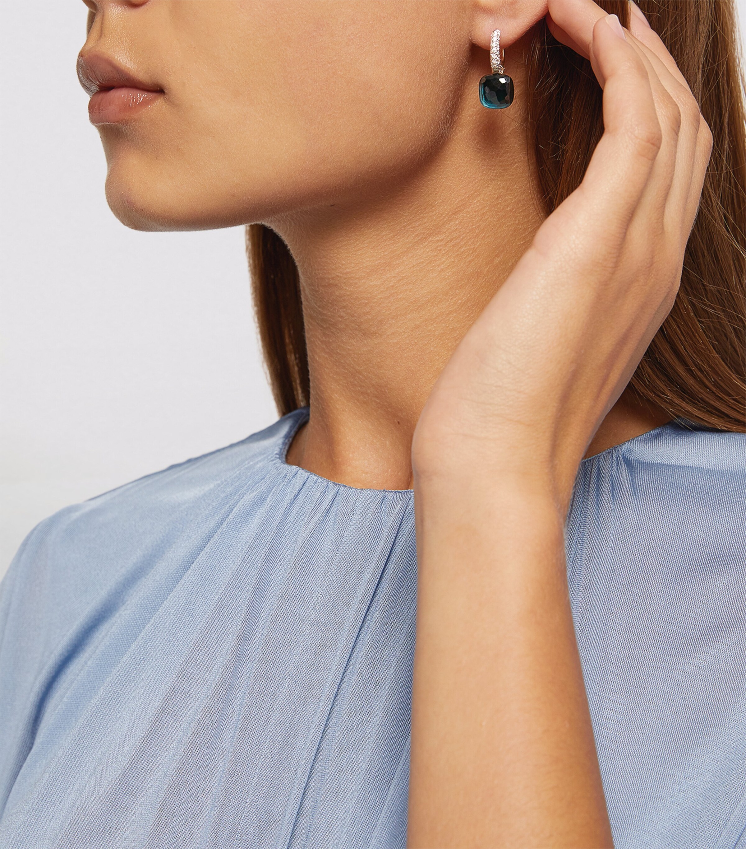 Mixed Metal, Diamond and London Blue Topaz Nudo Drop Earrings DB0TL Image 4