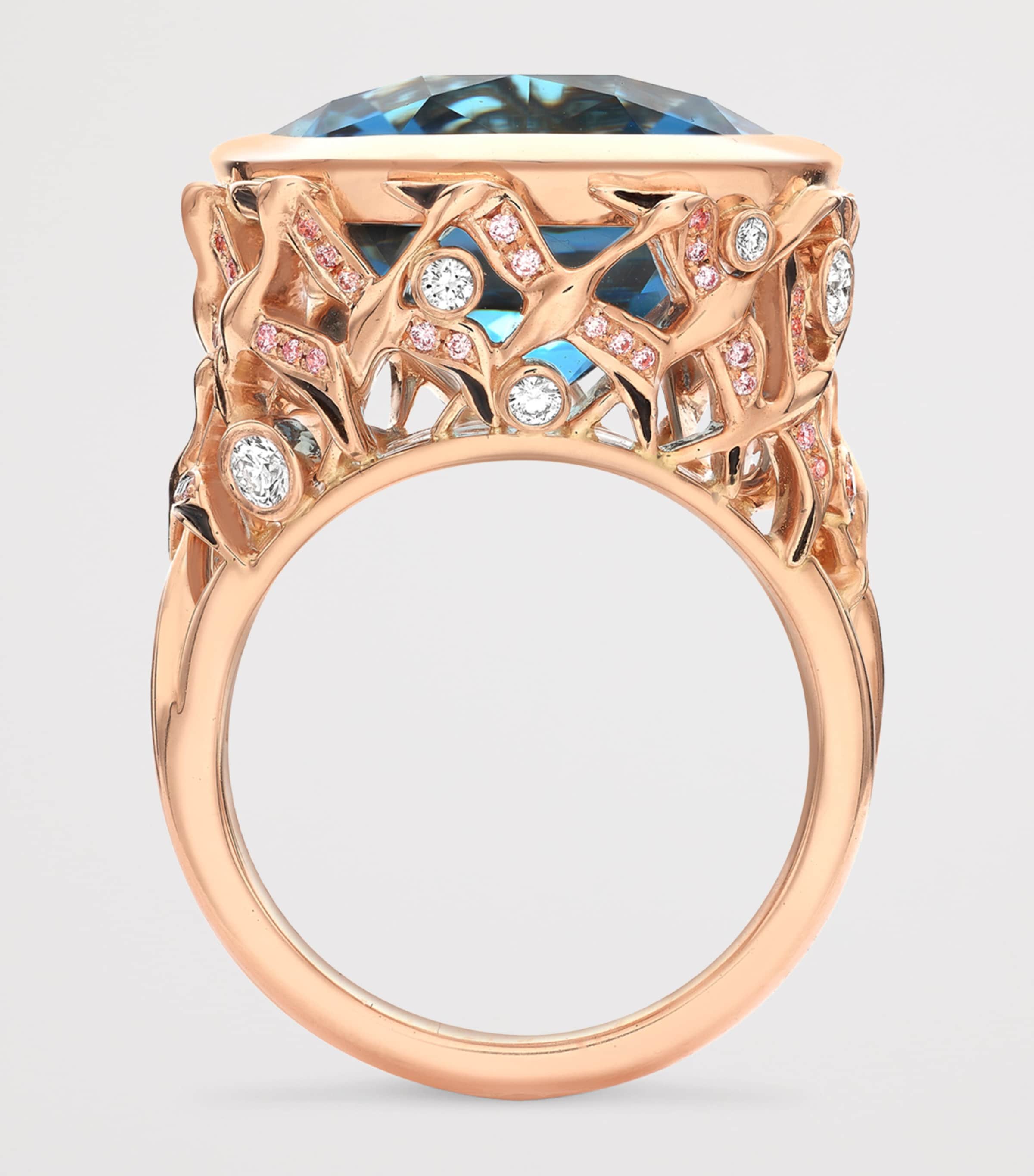 Rose Gold, Diamond and Aquamarine Flamingo Inside Africa Ring ROSE GOLD Image 4