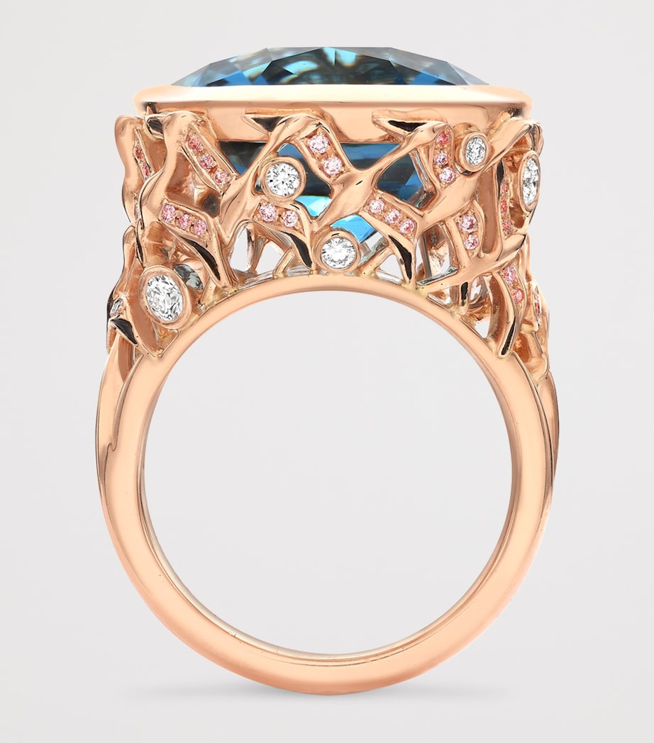 Rose Gold, Diamond and Aquamarine Flamingo Inside Africa Ring ROSE GOLD Image 4