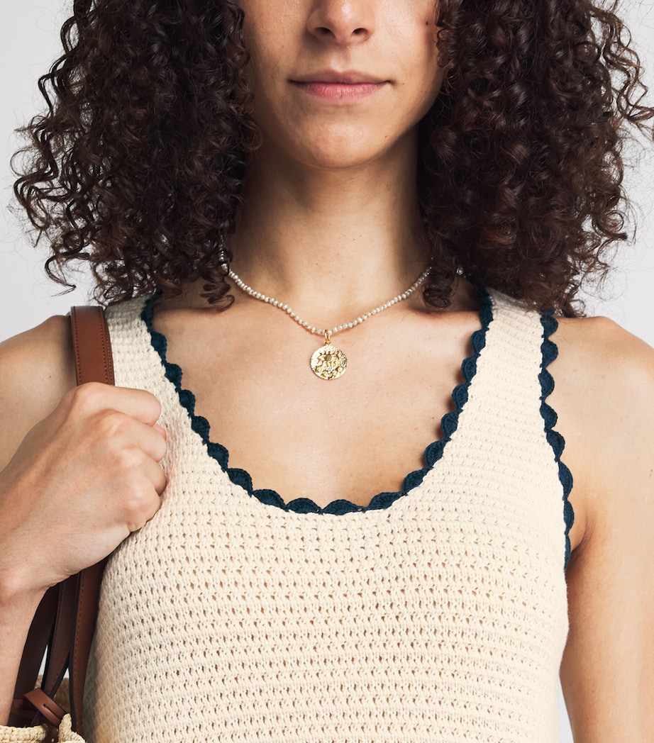 ESCVDO Womens Crochet Santos Top Ivory Cobolt Brown Image 3