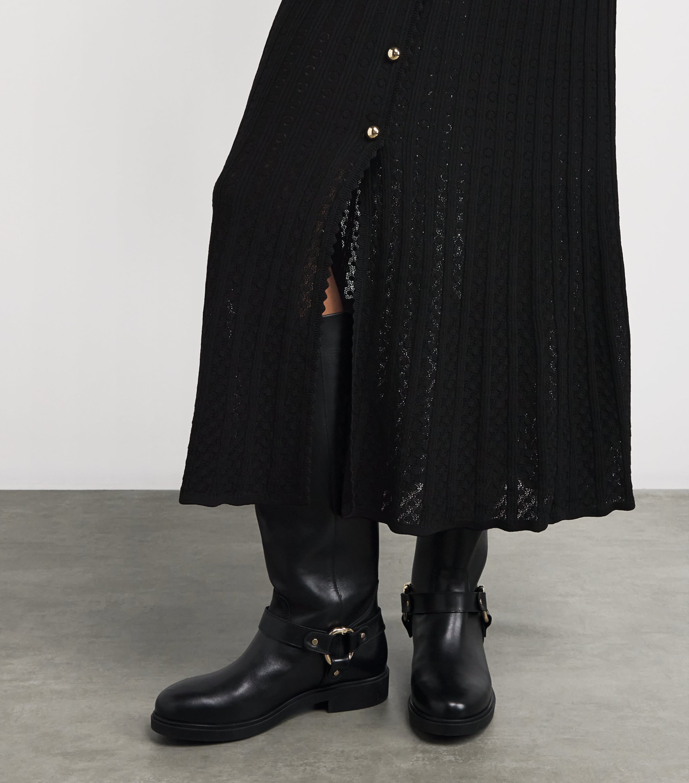 Knit V-Neck Midi Dress BLACK Image 6