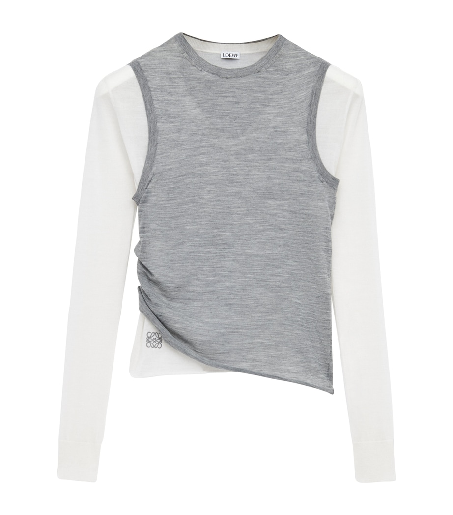 Cashmere-Blend Draped Sweater GREY/WHITE Image 1
