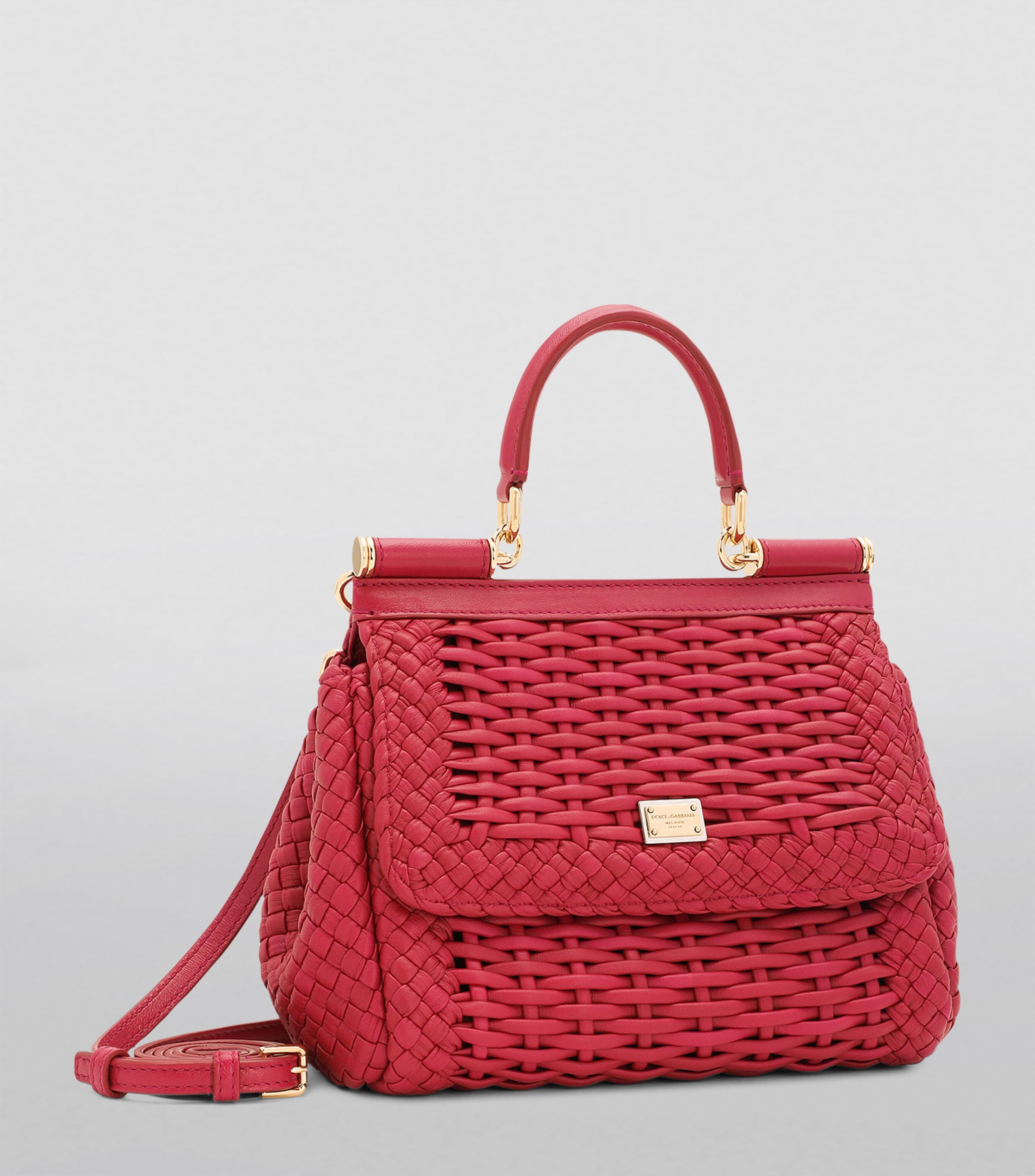 Woven Leather Sicily Top-Handle Bag 89417-HIBISCUS Image 7