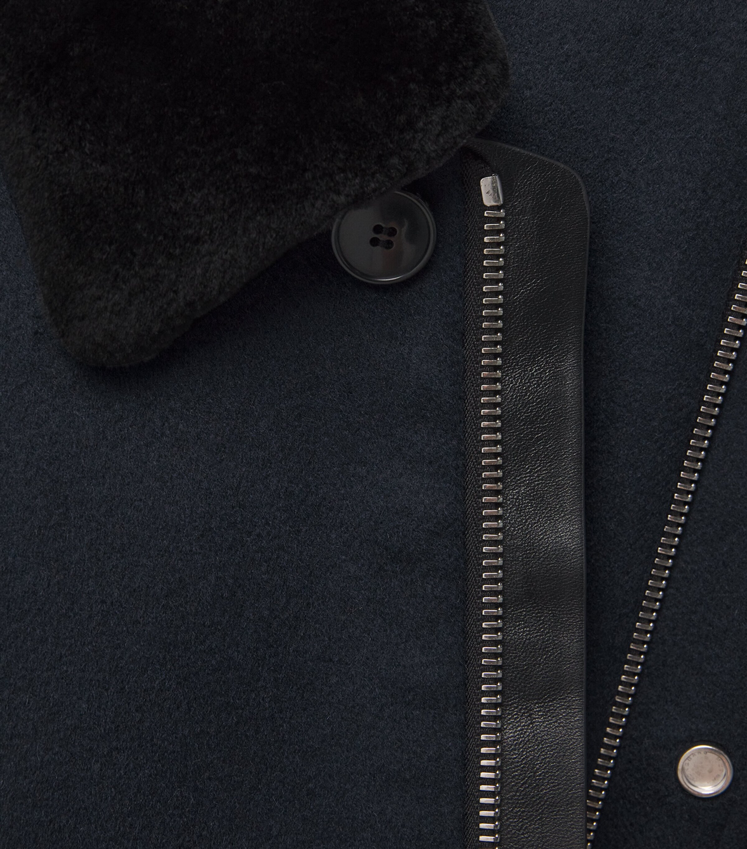 Wool-Cashmere Mink-Trim Jacket A7033 NAVY Image 5