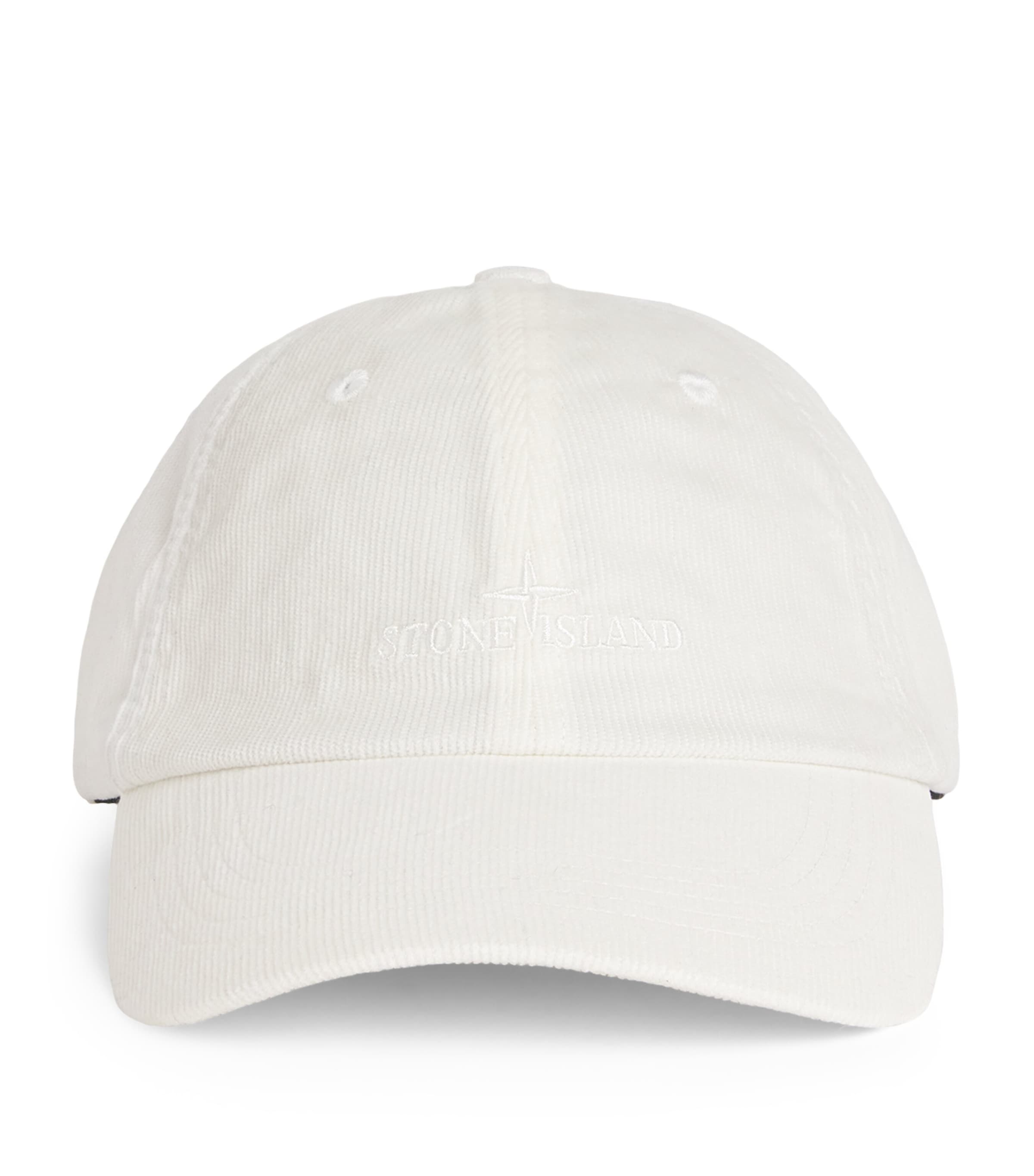 Stone Island Logo-embroidery Corduroy Baseball Cap In White