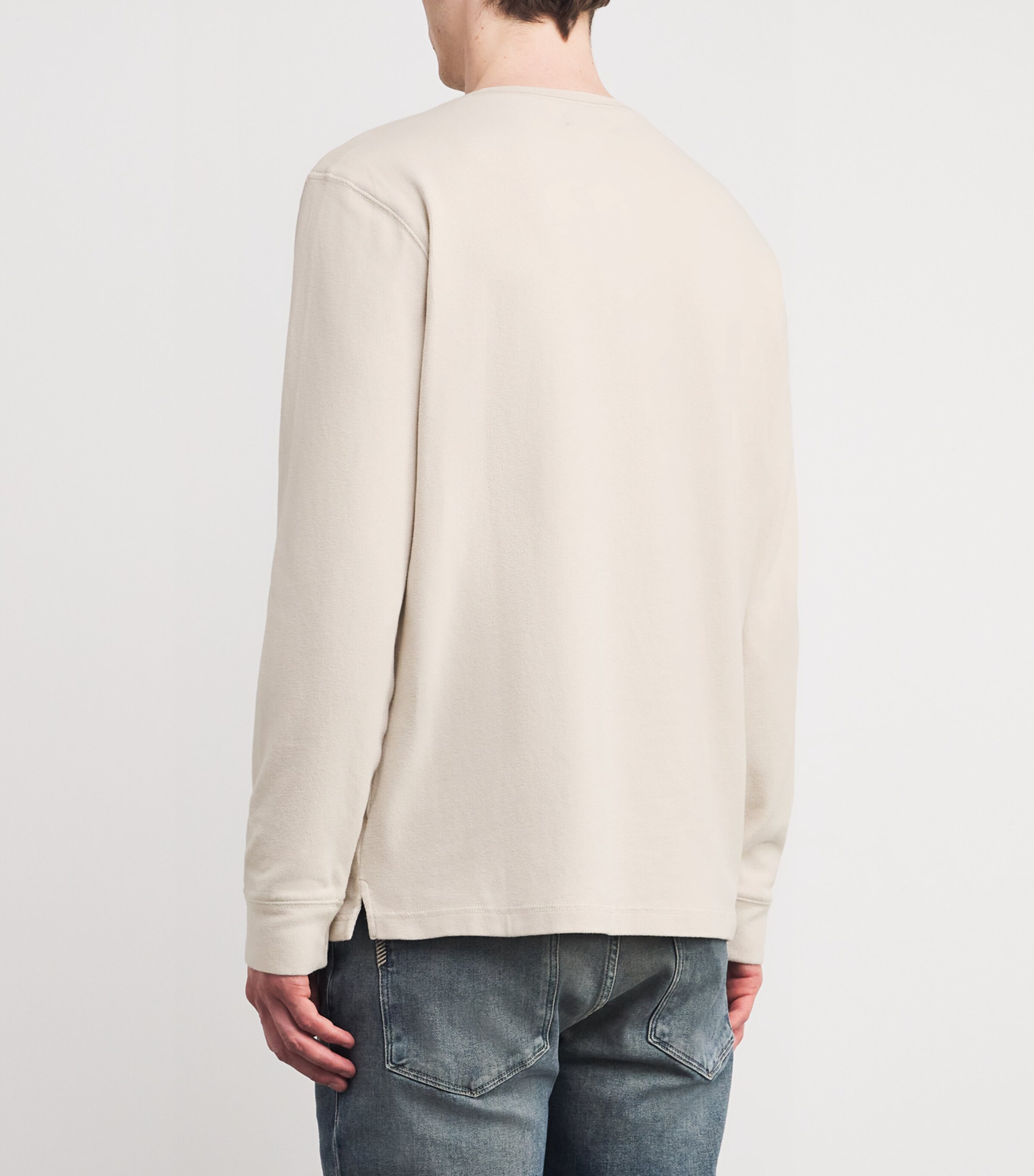 PAIGE Mens Stretch-Cotton Suiza Henley Top Rye Flour Image 4