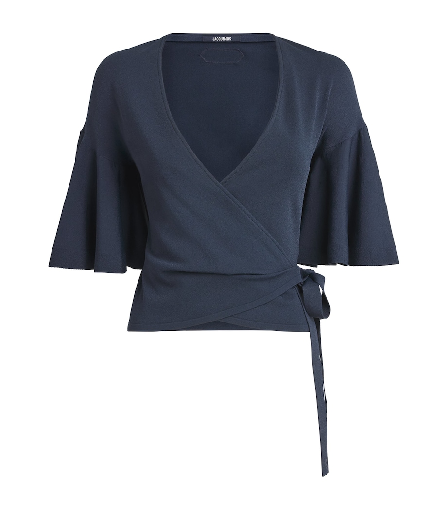 Jacquemus Womens Jersey Flared-Sleeve Paysan Blouse Dark Navy Image 1