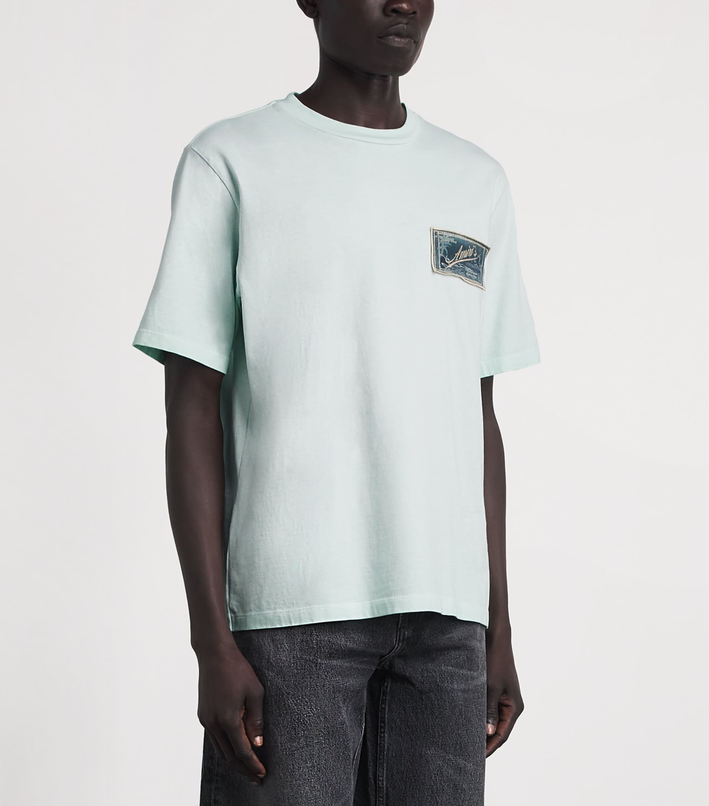 AMIRI Mens Cotton Quality Goods Patch T-Shirt Powder Teal Image 4