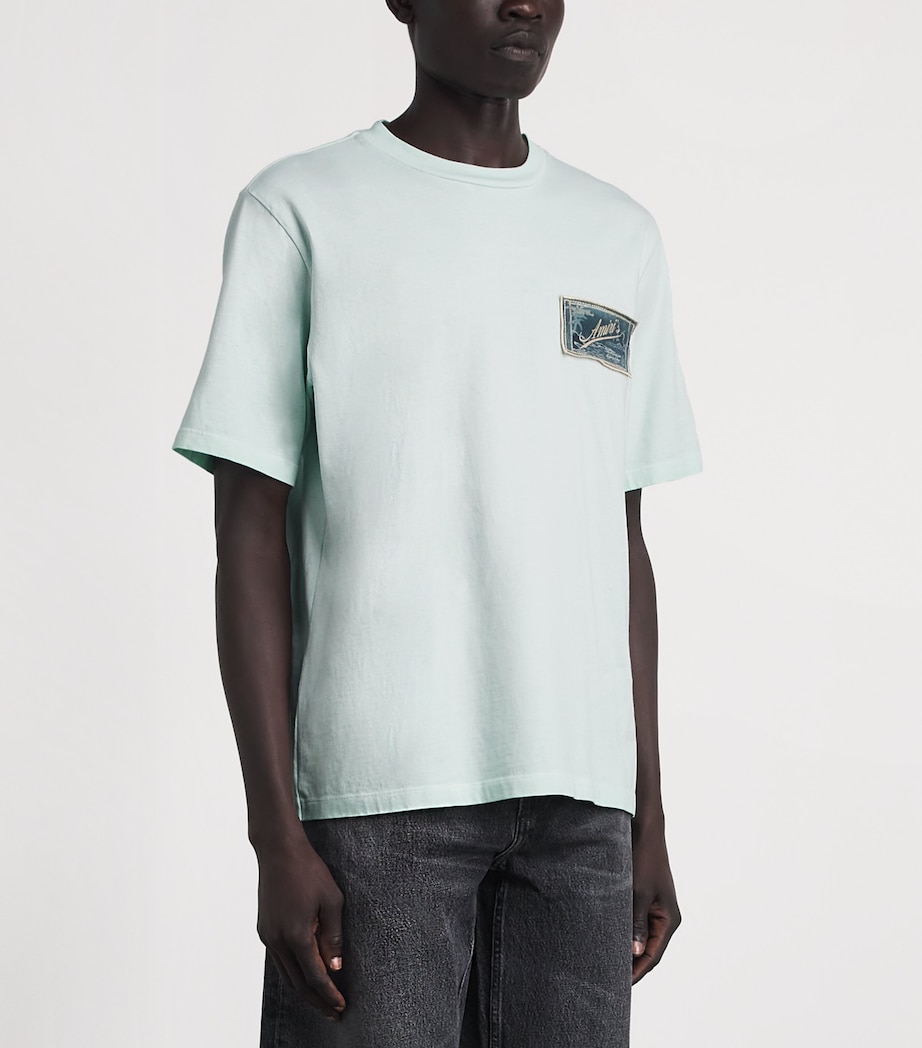 AMIRI Mens Cotton Quality Goods Patch T-Shirt Powder Teal Image 4