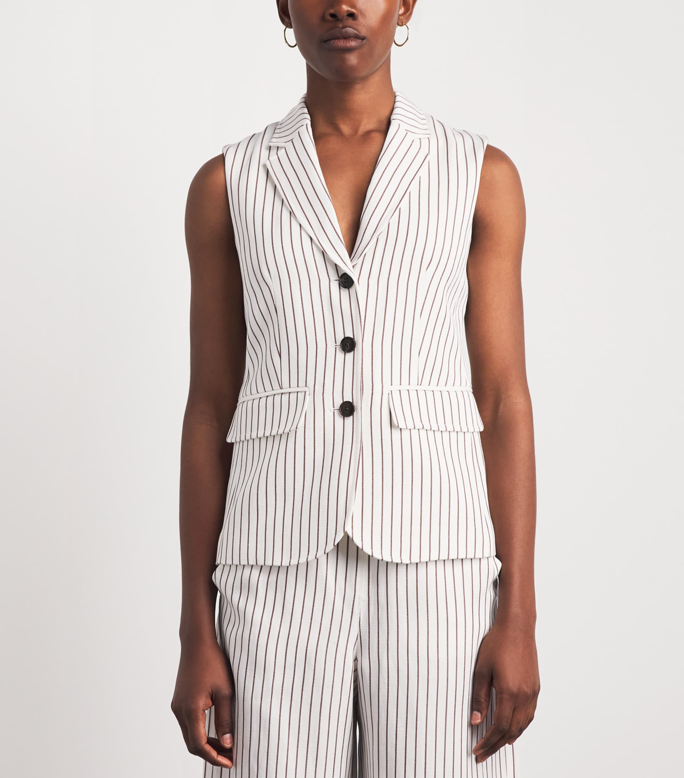 ME+EM Womens Stripe Sleeveless Blazer Ivory/cinnamon Brown Image 4