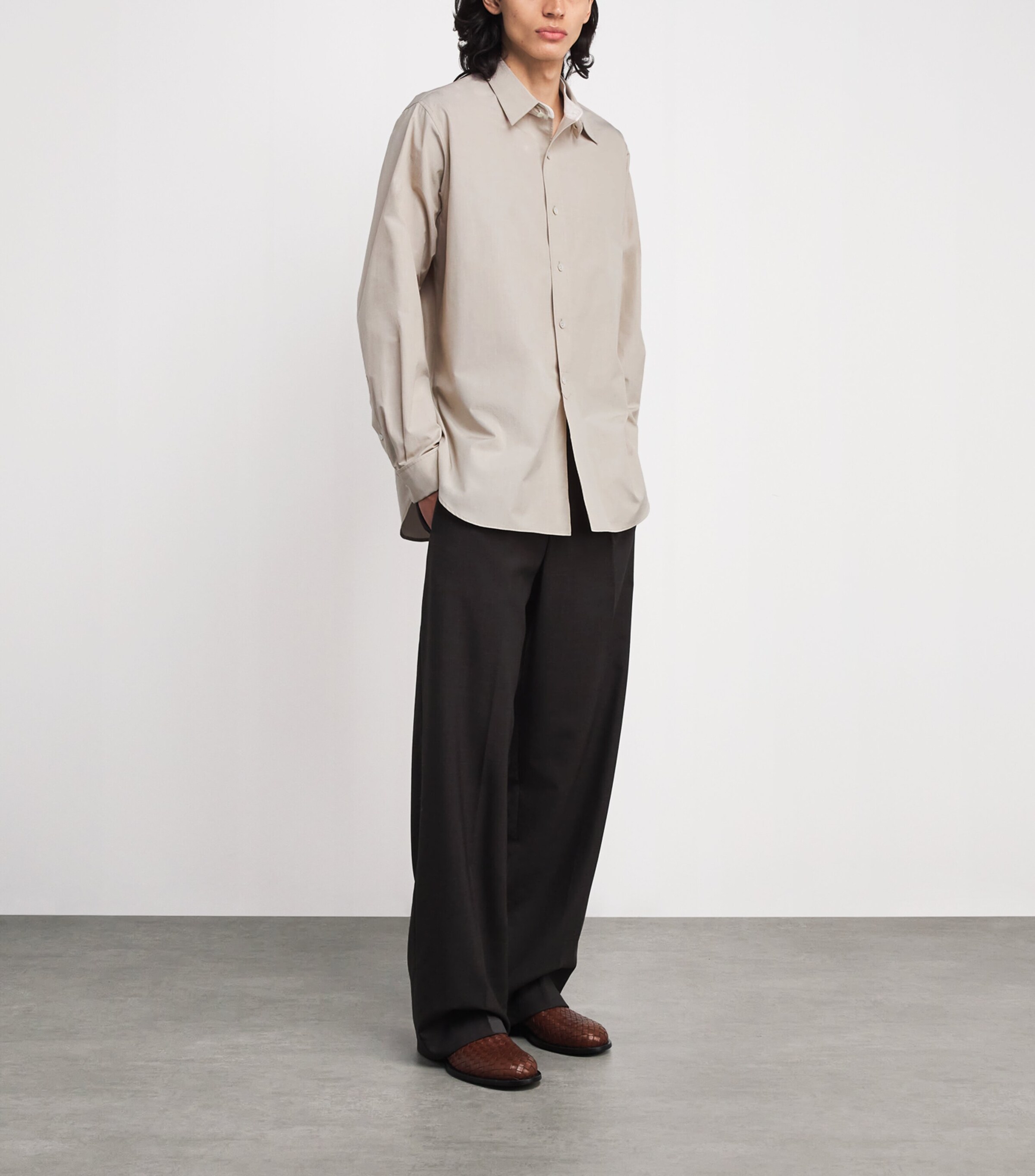 The Row Mens Melchior Cotton Shirt Deep Bistre Image 2