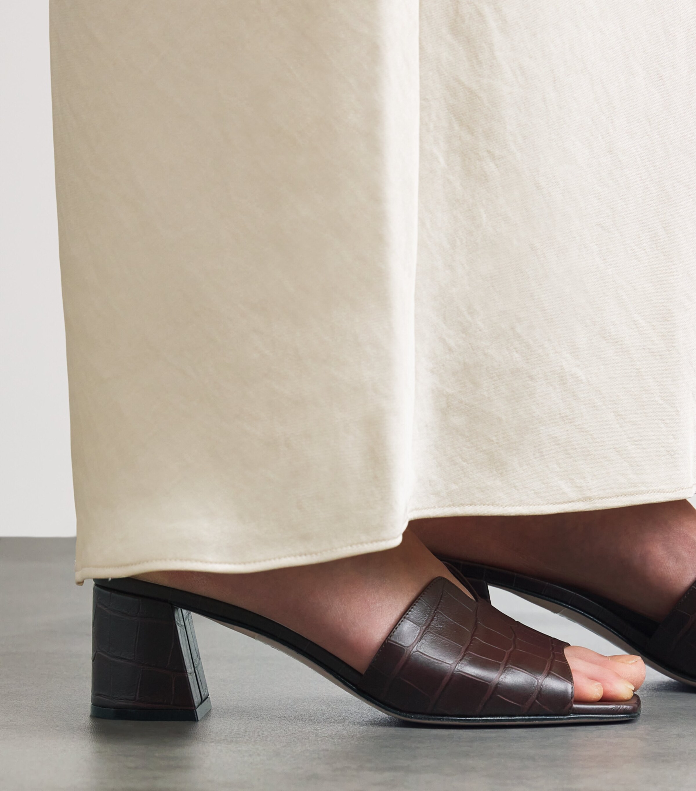 Gina Leather Croc-Embossed Arles Mules Wine Image 2